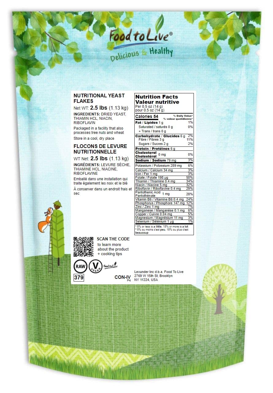 Food To Live Nutritional Yeast Flakes, 2.5 Pounds Fortified Large Flakes, Inactive, Unsweetened, Vegan Thickener, Bulk. Good Sou