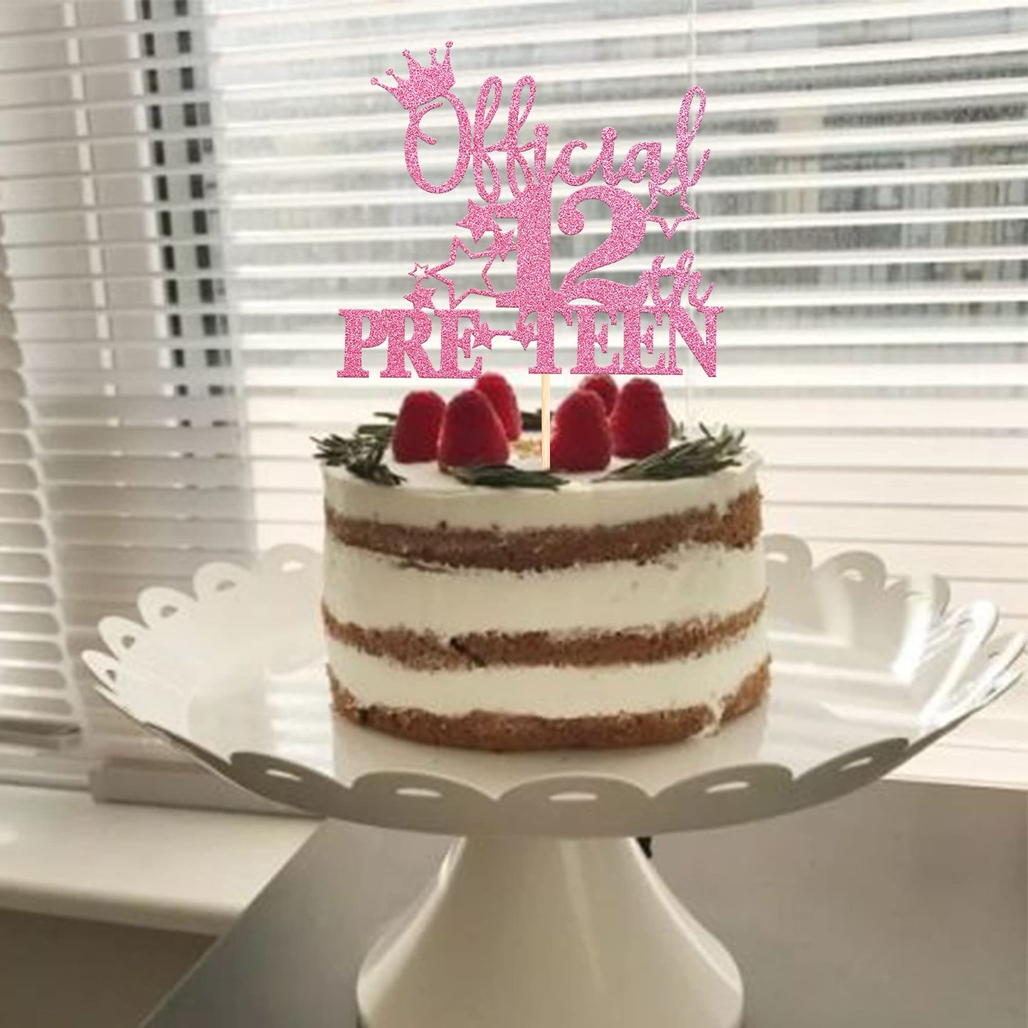 YCTHUNFISH 12th Birthday Cake Topper - Glitter Bamboo Decoration - Pink