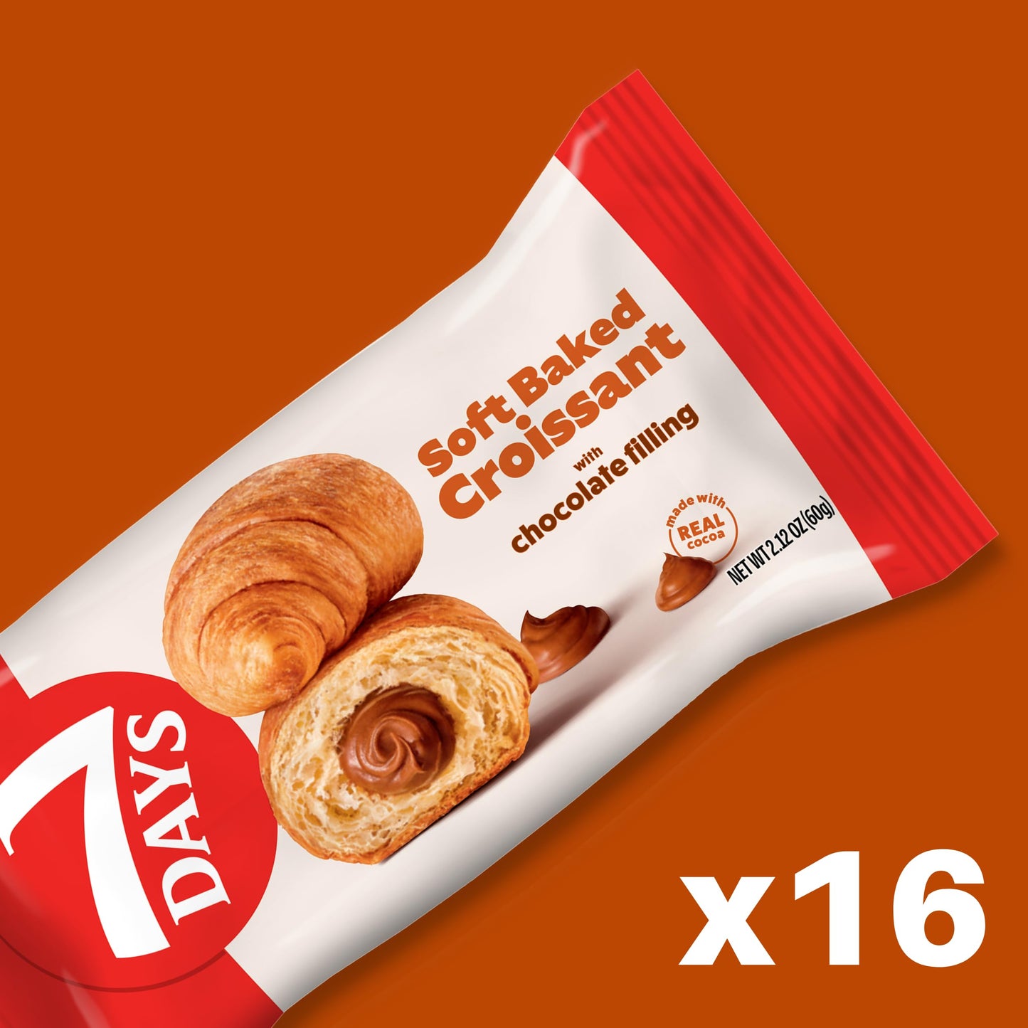 7Days Soft Croissant Multipacks (16 Pack), Chocolate, 4 Boxes, Non-Gmo Breakfast Pastry (2.12Oz, Pack Of 16)