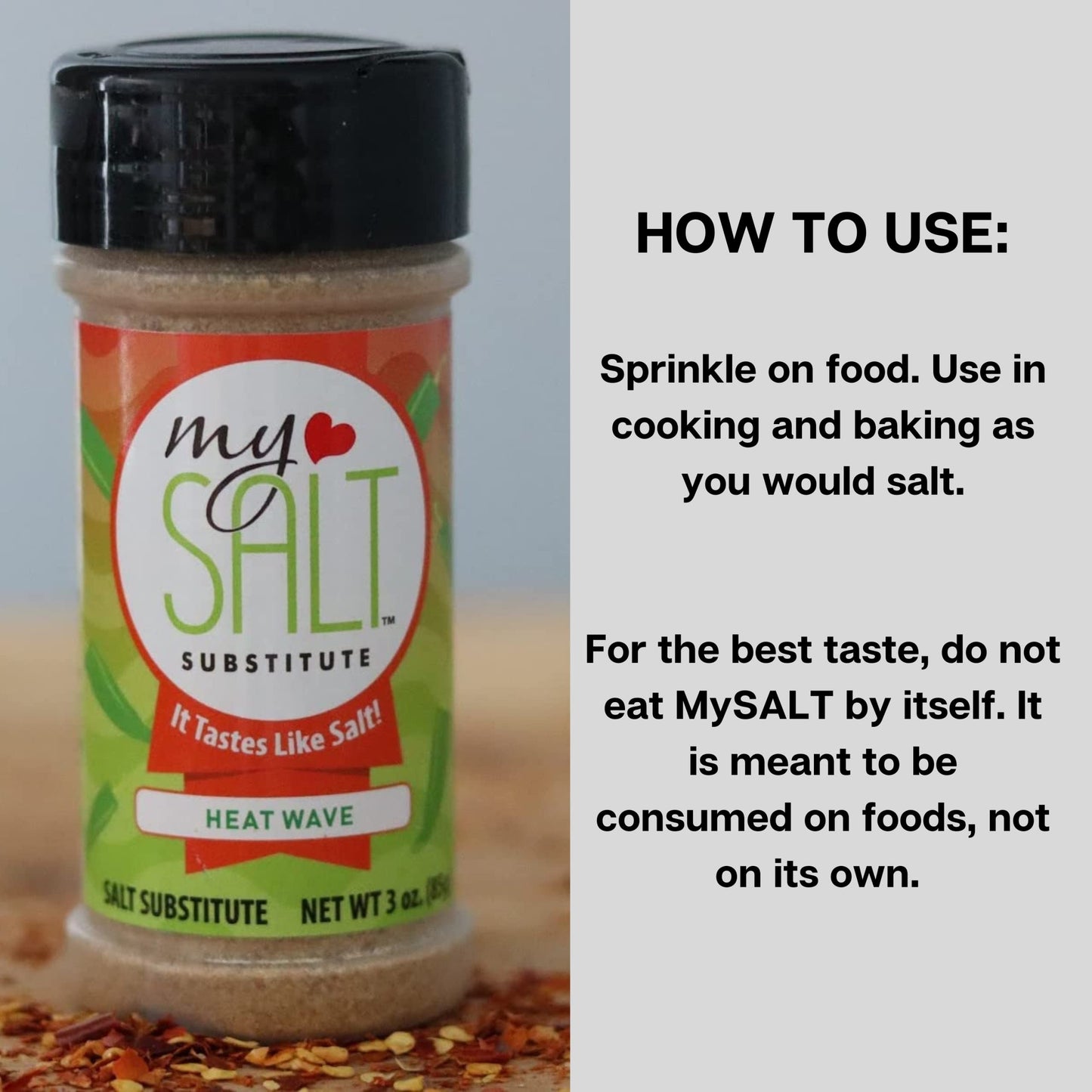 MySALT Heat Wave Seasoning - Sodium-Free with a Little Bite - Great on Pizza, Beef, Poultry, and Anything That Needs a Little He