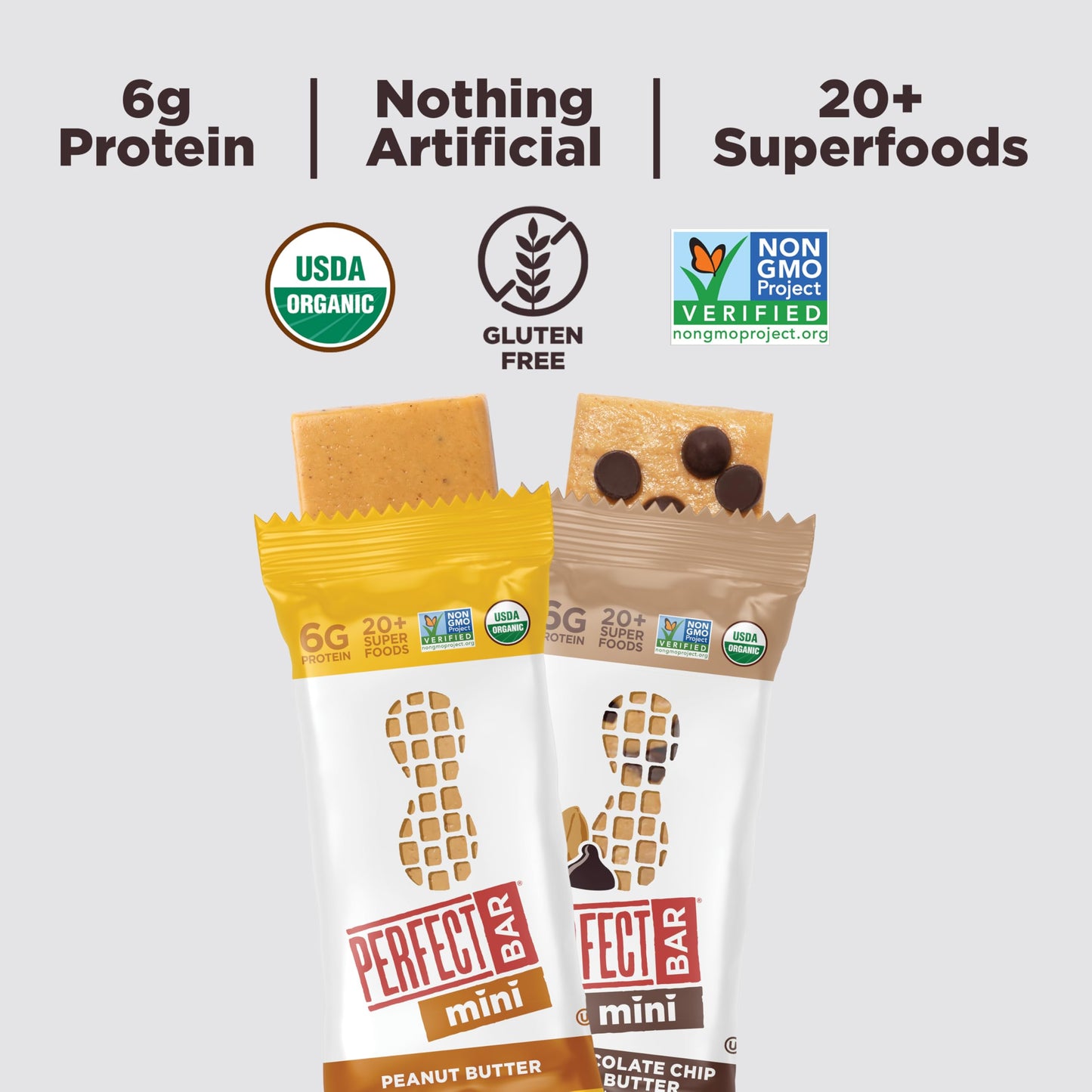 Perfect Bar Mini Protein Snack Bars, Peanut Butter & Dark Chocolate, Organic, Gluten Free, 18 Count, .88 oz