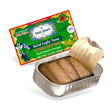 Santo Amaro Artisanal Wild Tuna Fillets in Olive Oil & Basil, 4.2 oz, Pack of 6, Wild Caught, High Protein, Low Mercury, Canned Tuna