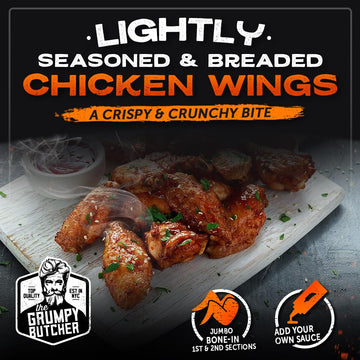 Grumpy Butcher Fully Cooked Jumbo Chicken Wings, 5 Lb - Seasoned Air Fryer Ready Chicken Wings Family Pack - Golden Crispy Froze