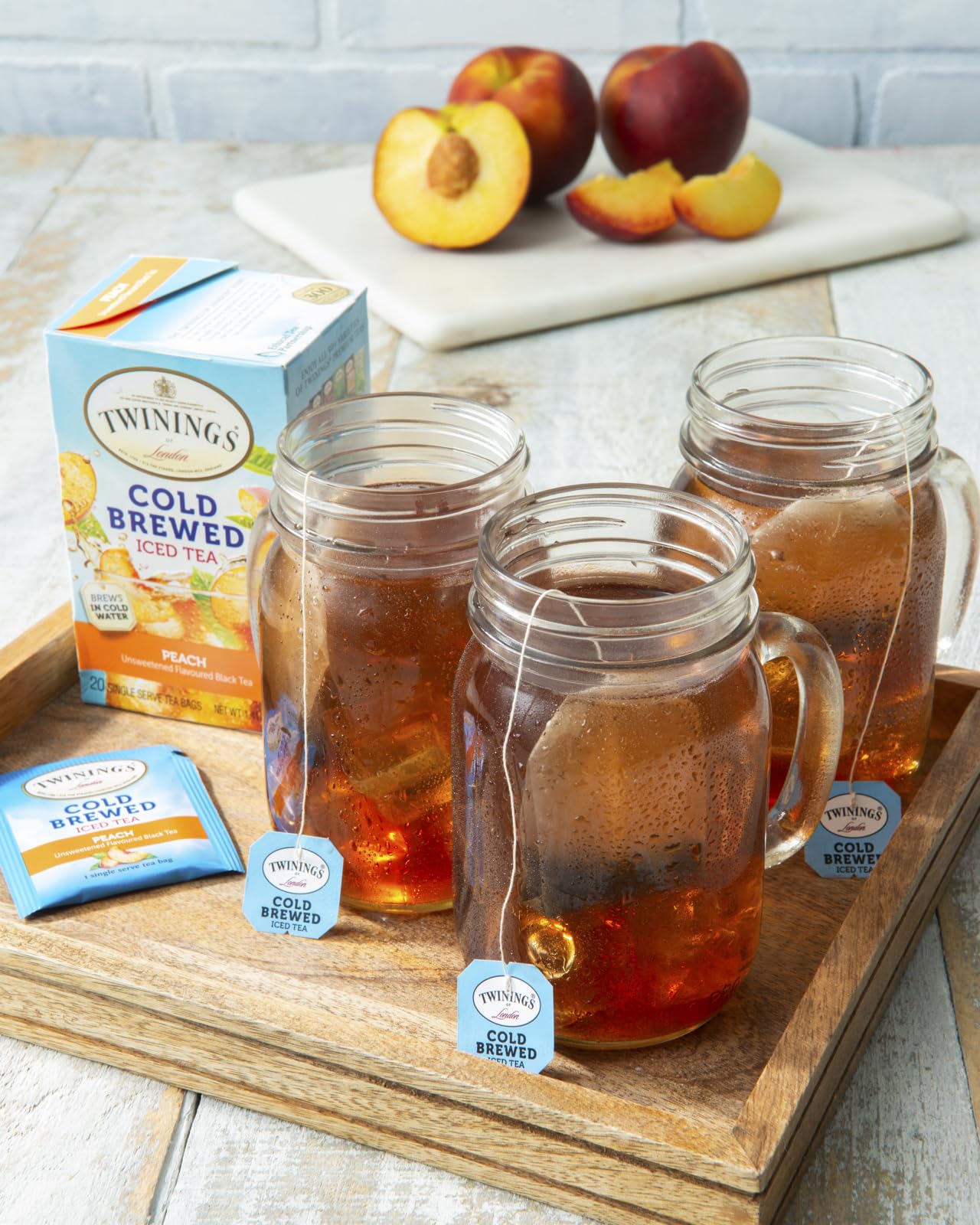 Twinings Peach Cold Brewed Iced Tea Bags, 20 Count (Pack Of 6), Unsweetned Flavoured Black Tea, Caffeinated