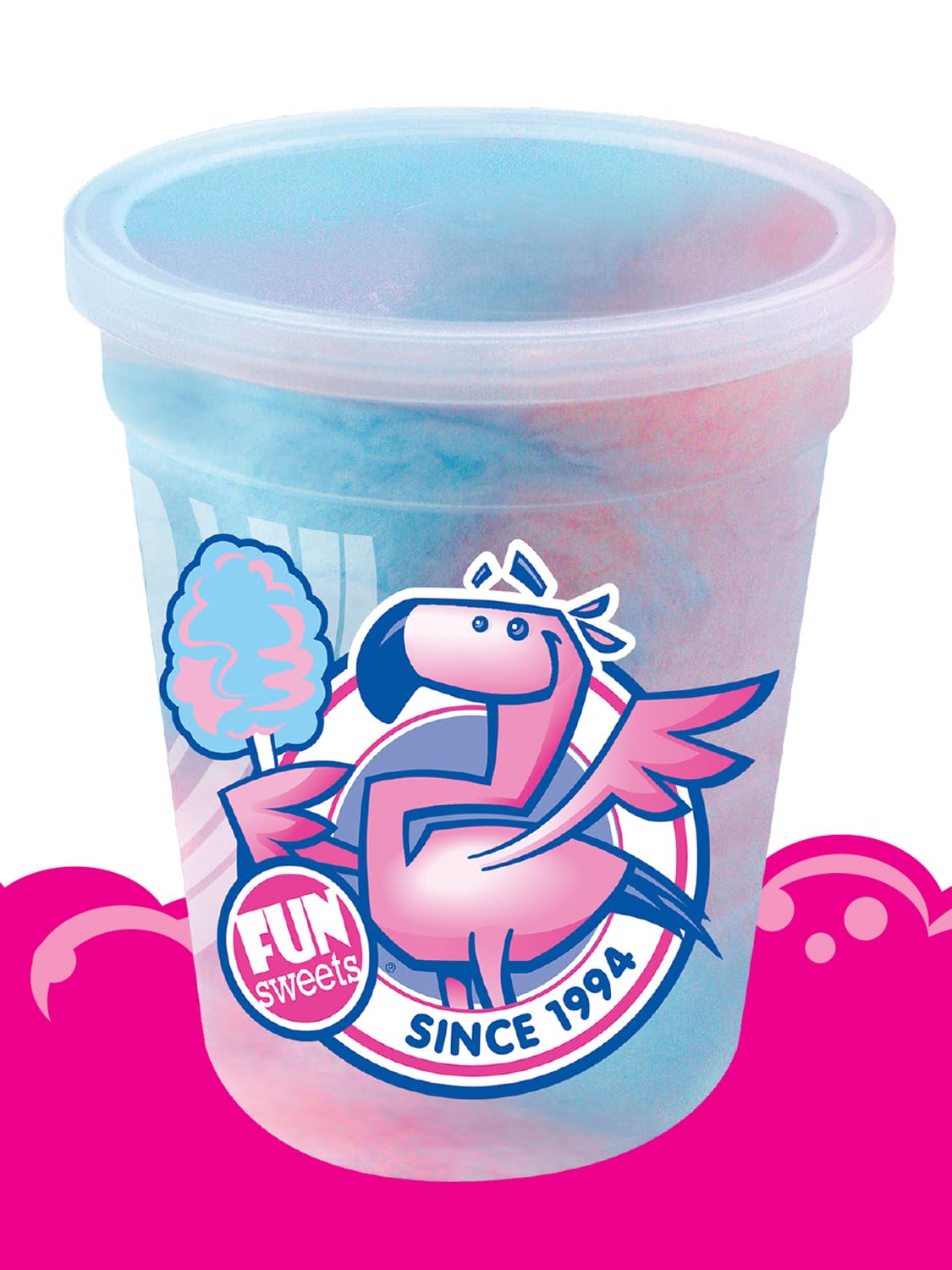 Fun Sweets Cotton Candy 12-Pack - Blue Raspberry and Cherry Swirl 1.5 oz Tub Resealable - Individual Cotton Candy Tubs Great for