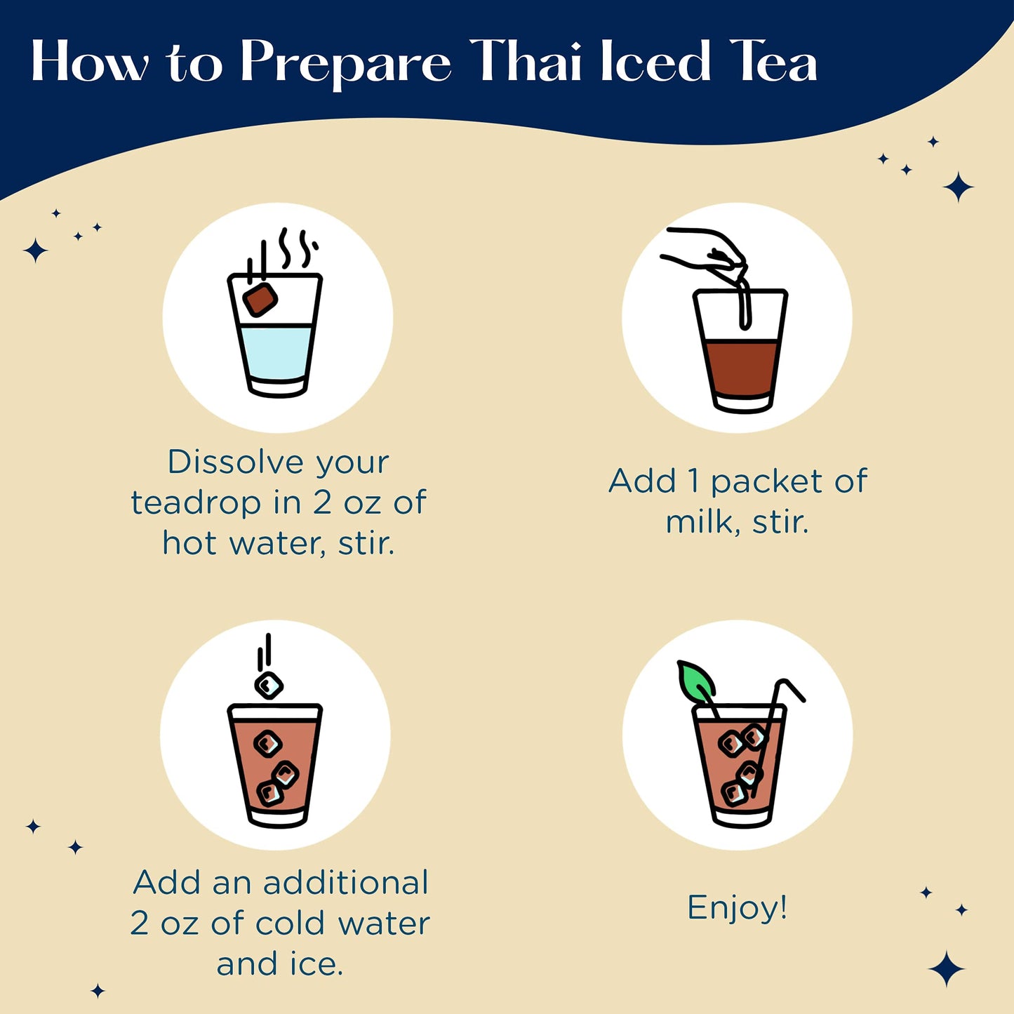 Tea Drops Brand Thai Iced Tea Mix - 5 Bagless Loose Leaf Sweetened Tea Packets with Evaporated Milk - Milk Tea Mix
