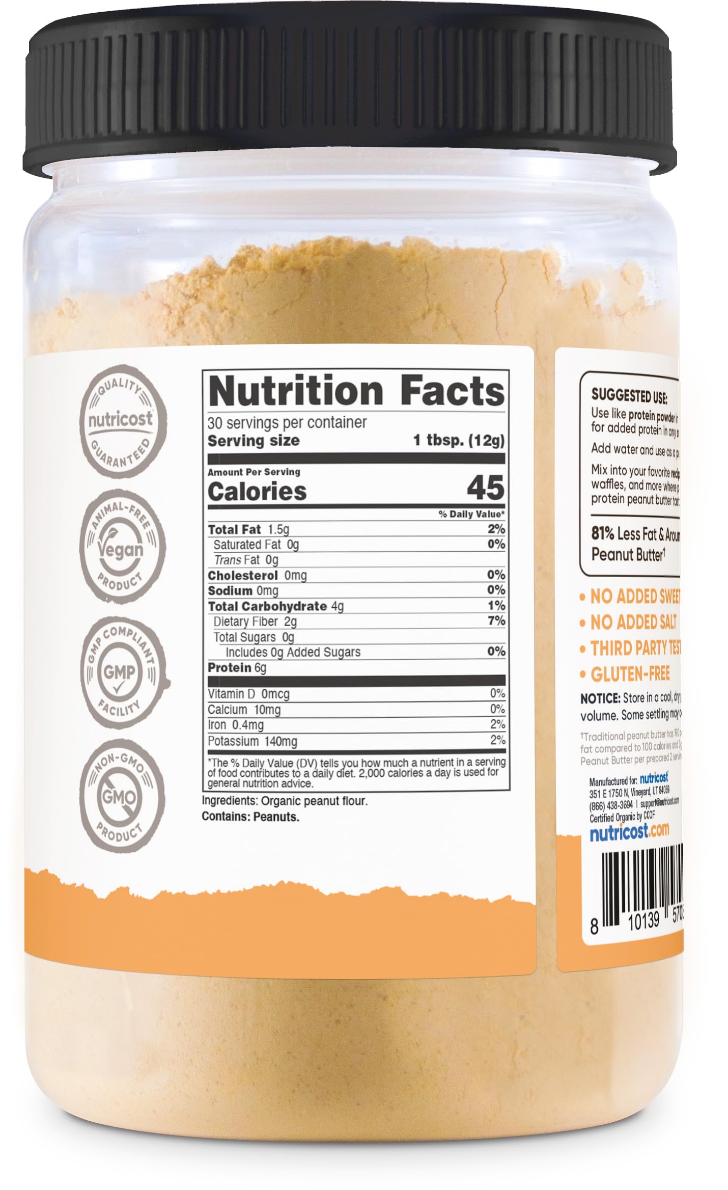 Nutricost Pantry Organic Peanut Butter Flour Powder (30 Servings) (12.6 Oz) - No Added Sweetener, No Added Salt, 81% Less Fat Th