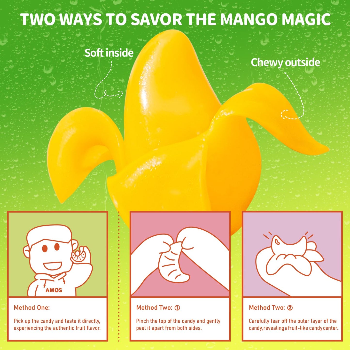 Amos Peelerz Mango Gummy Candy, Peeleble Gummy Mango Peeling Candy,Resealable 2.19Oz Bag (Pack Of 3)
