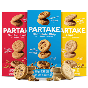Partake Foods Gluten Free Soft Baked Cookies Variety Pack (Chocolate Chip, Snickerdoodle, Lemon) - Vegan - Free From the Top 9 A