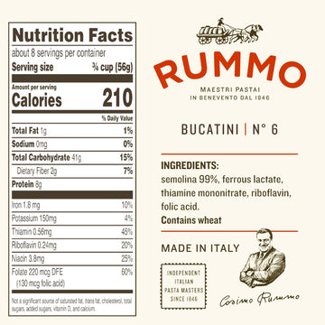 Rummo Italian Pasta Bucatini No.6, Always Al Dente (16 Ounce Package)