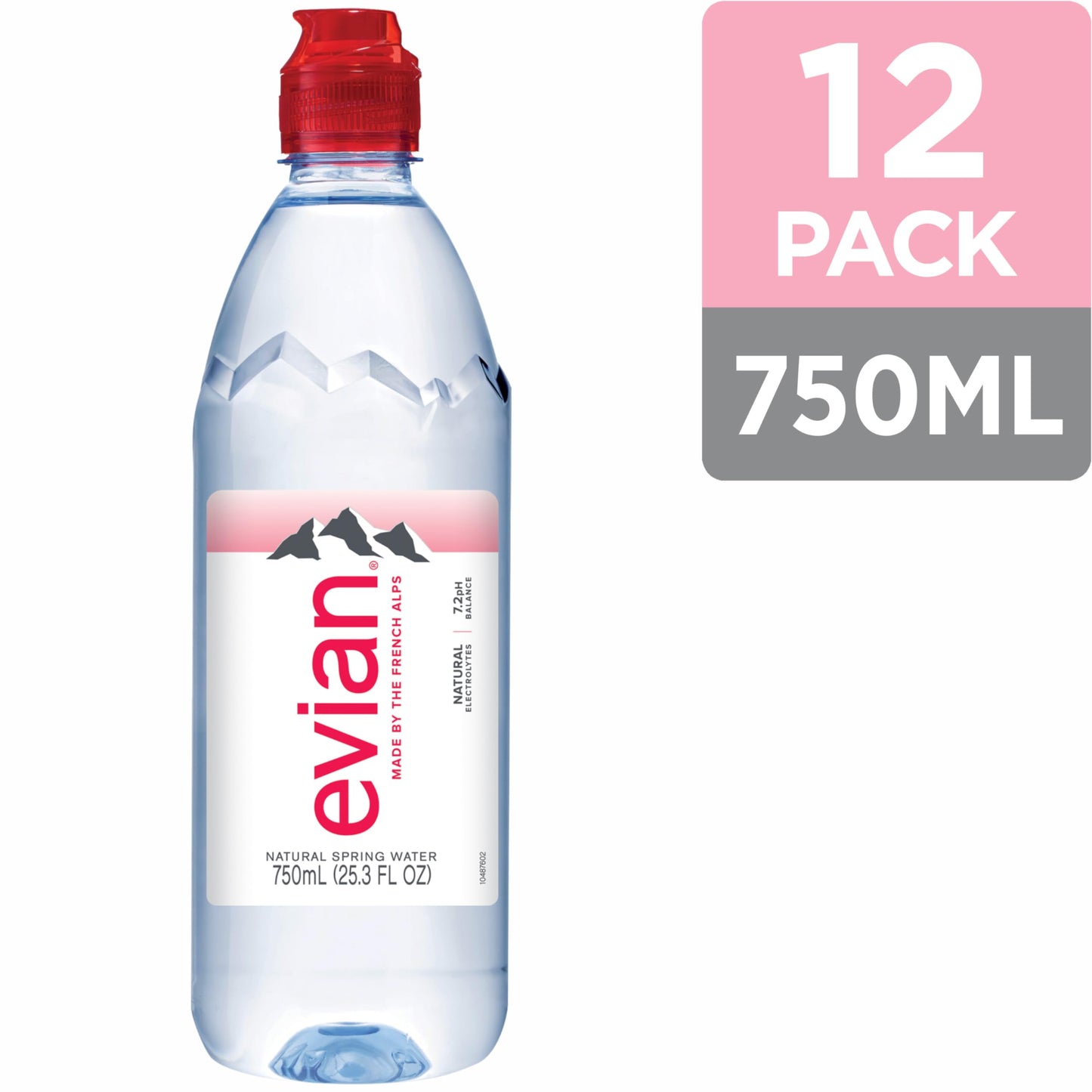 evian Natural Spring Water 750ml Water Bottle with Sports Cap, 12 Pack
