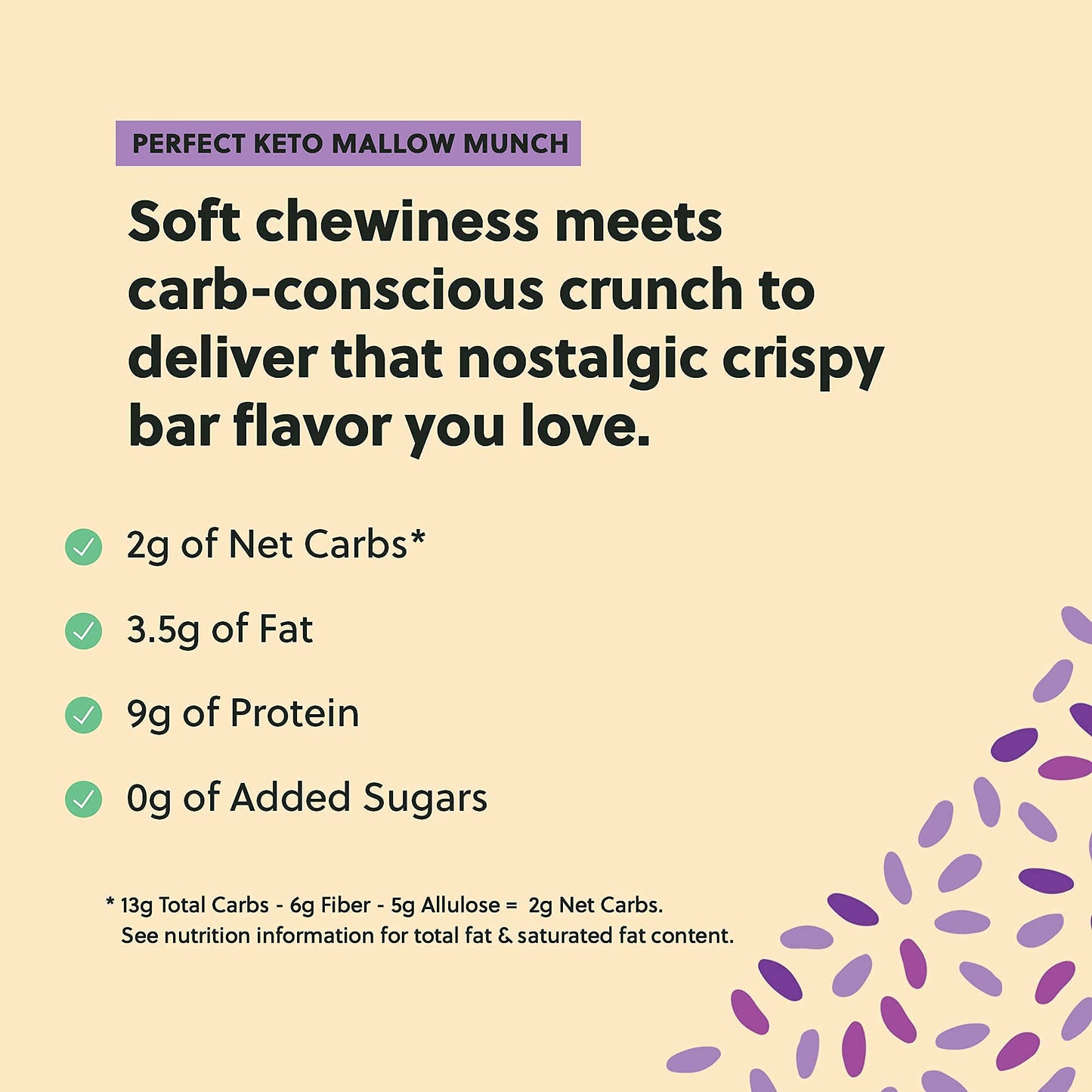 Perfect Keto Mallow Munch, Gluten Free, Cereal Bars, Breakfast Bar, Rice-Free, Low Sugar, Low Carb, Crispy, High Protein Snack,