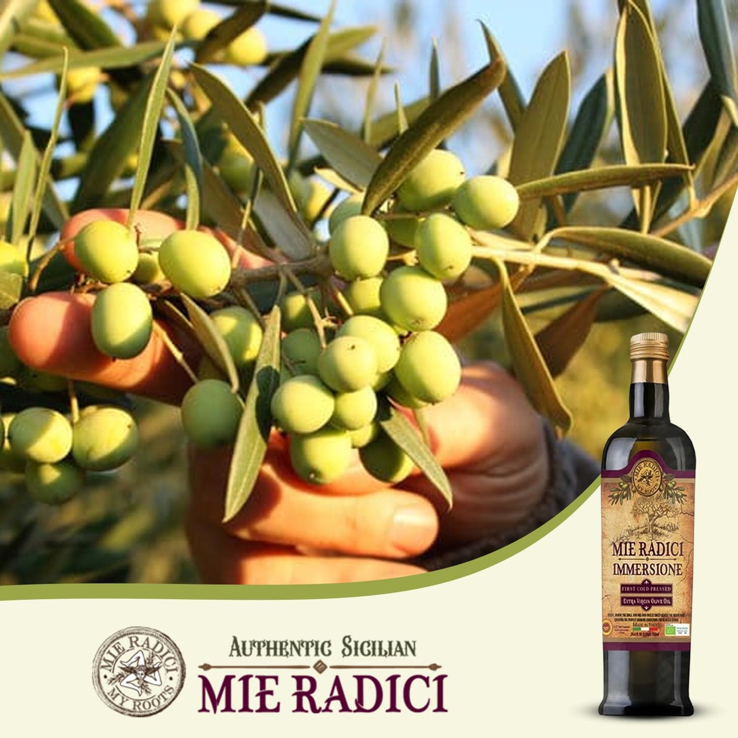 Mie Radici Extra Virgin Olive Oil - First Cold Pressed, Organic, Unfiltered, 500ml