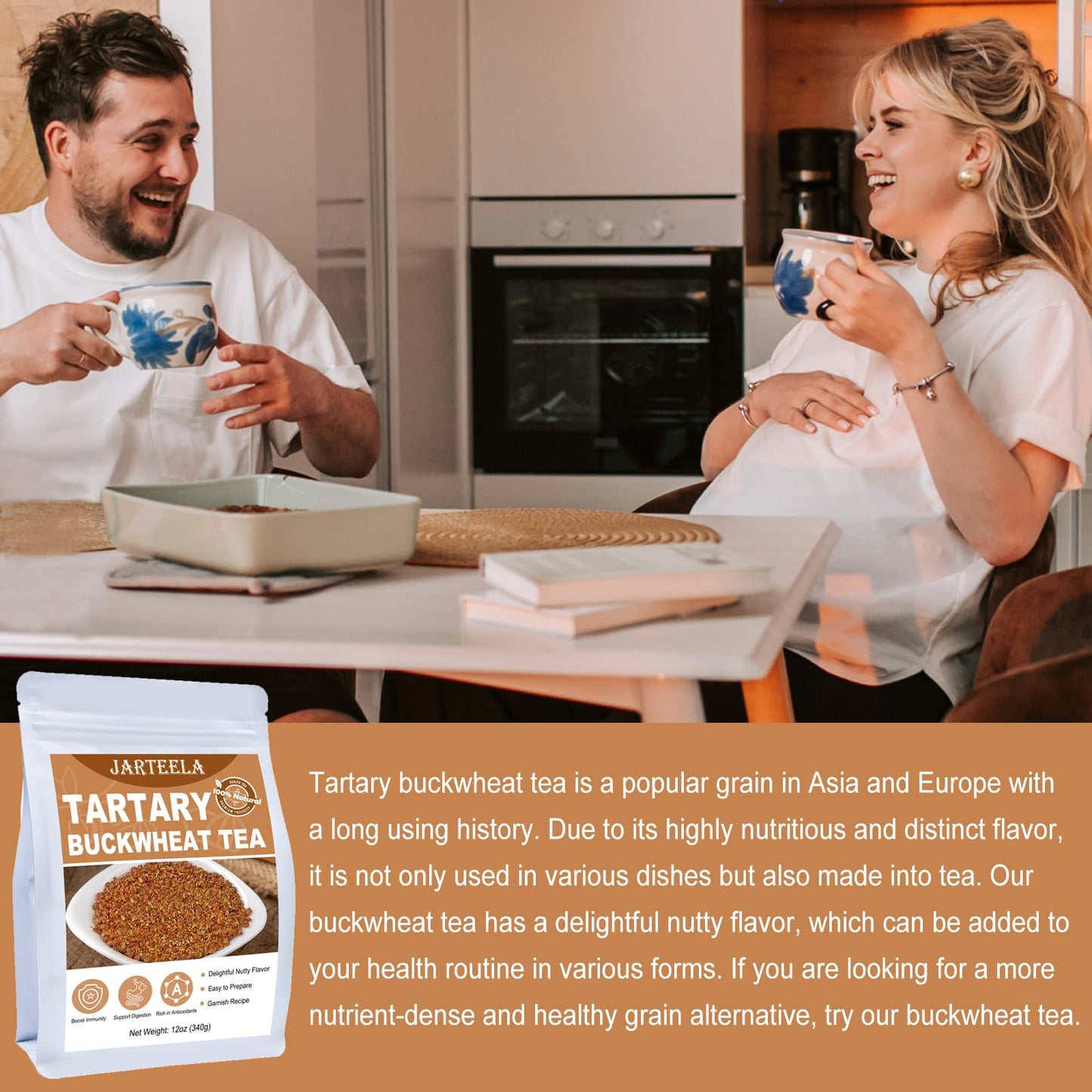 Jarteela Himalayan Tartary Buckwheat Tea - Premium Roasted Herbal Tea - Caffeine Free - 12oz / 340g - Gluten Free - Non-GMO