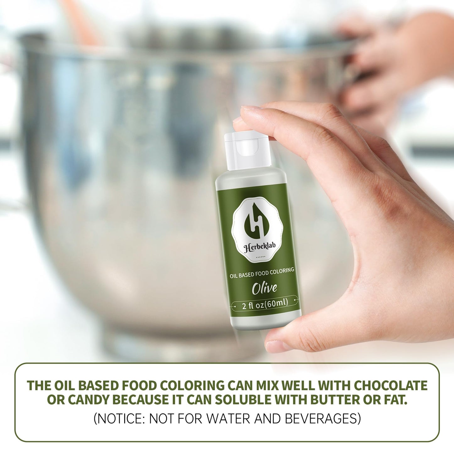 Herbeklab Olive Oil Based Food Coloring, 2 Fl Oz Concentrated Olive Green Dye for Melting Chocolate, Candy Melts, Cake Pops, Strawberries