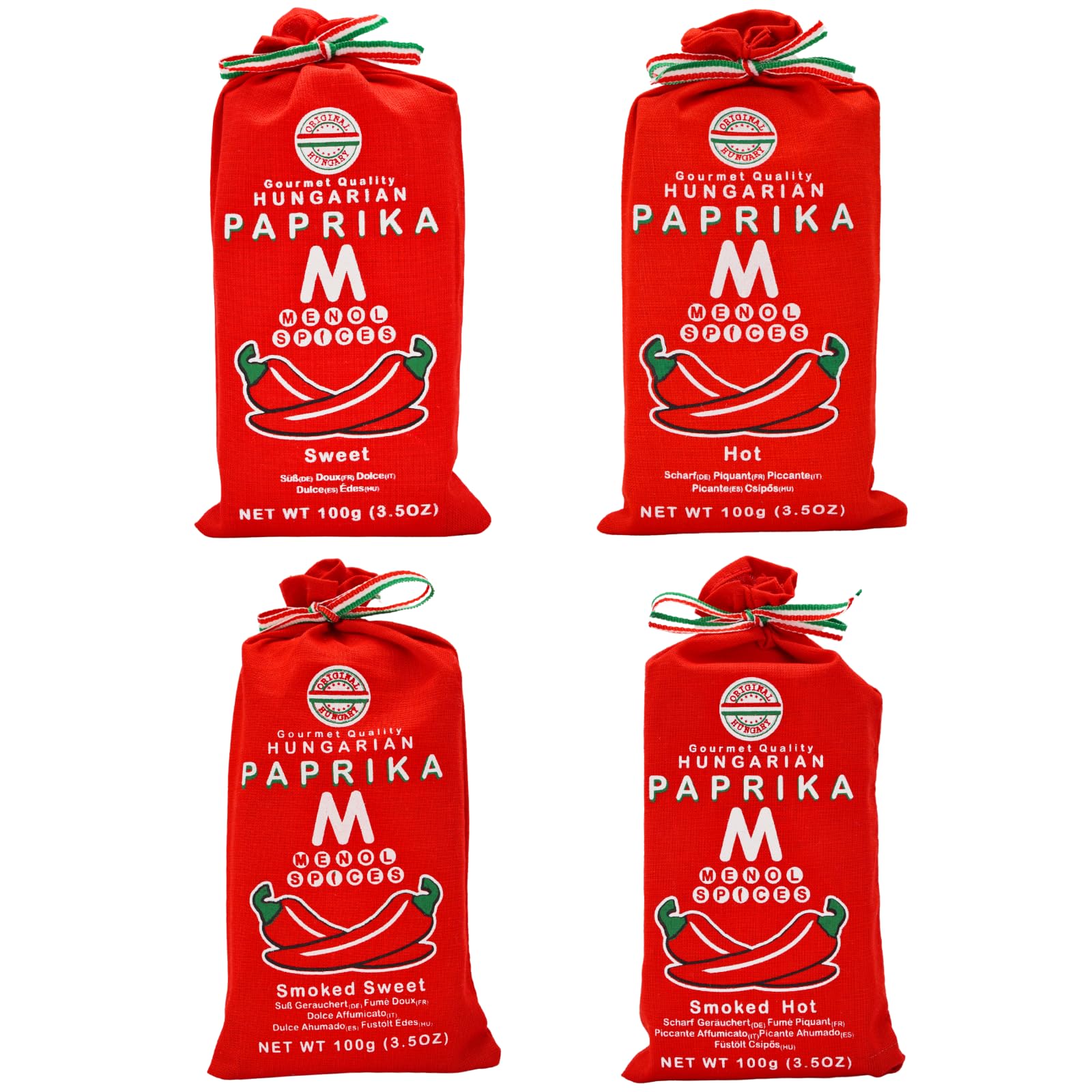 Menol Spices Hungarian Sweet Paprika Powder Variety Pack, 4x100g, Premium Quality, Vibrant Red
