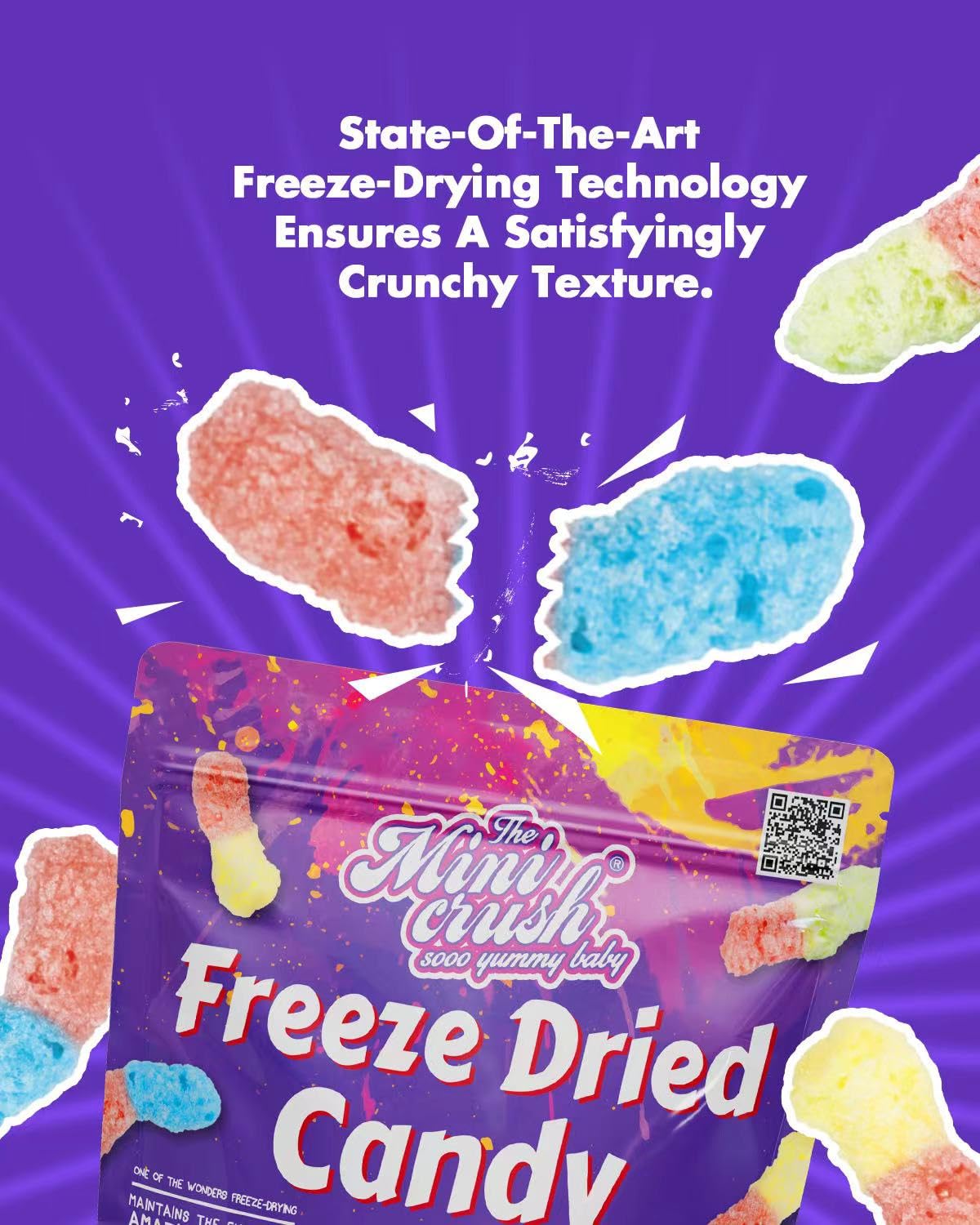 Freeze Dried Candy - 5 Flavors Variety Pack Crunchy Peach Rings, Watermelon, Puffs, Worms, Burger Candy - 1.7Oz Each, Sweet Trea