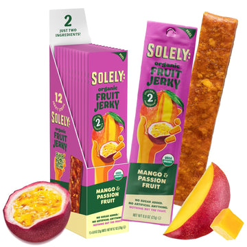 Solely - Organic Mango Passion Fruit Fruit Jerky - 12 Individually Wrapped Fruit Strips - Fruit Leather Made From Dried Fruit - 