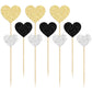 Gyufise 30Pcs Heart Cupcake Toppers, Glitter Paper Picks for Valentines Day, Wedding, Birthday Party, Gold Black Silver