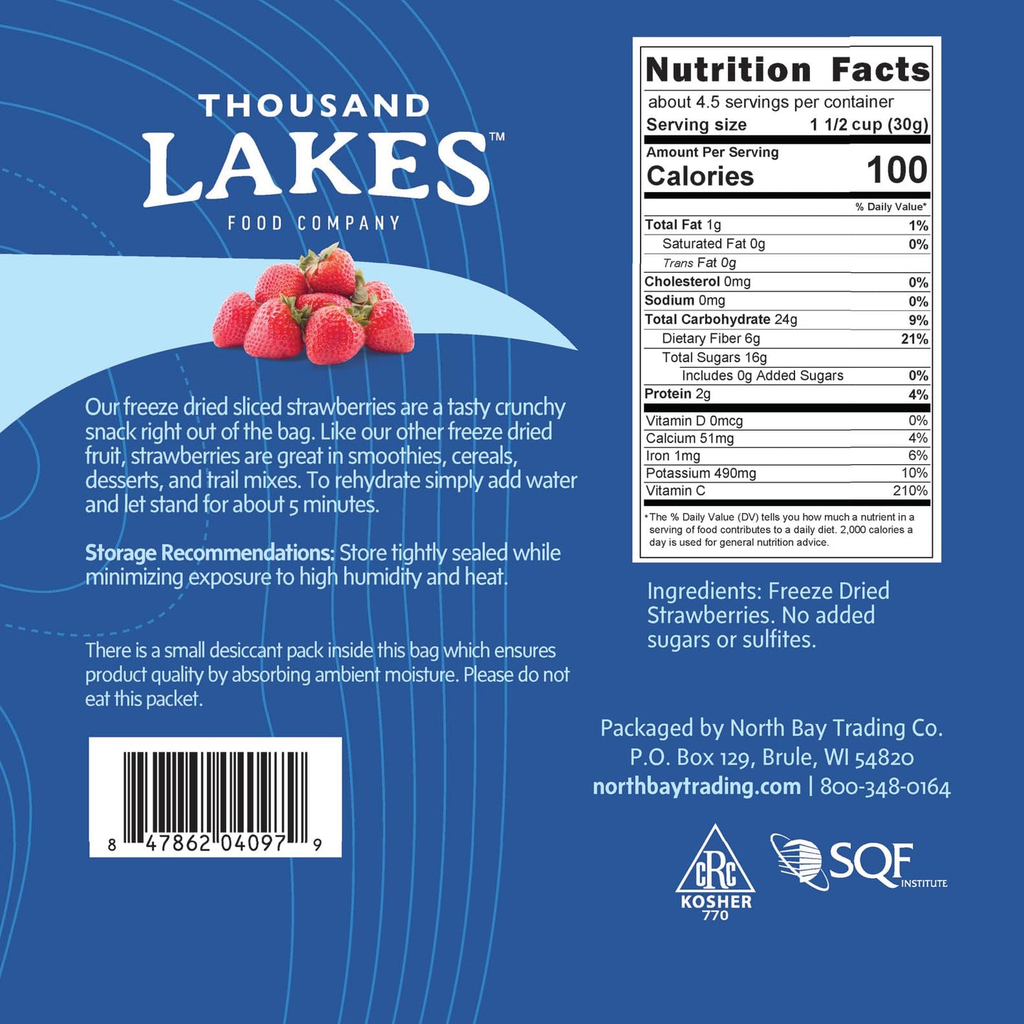 Strawberries Thick Sliced And Freeze Dried, Premium Fruit - Bulk 5 Oz | No Sugar Added | 100% Strawberries - Thousand Lakes Bran