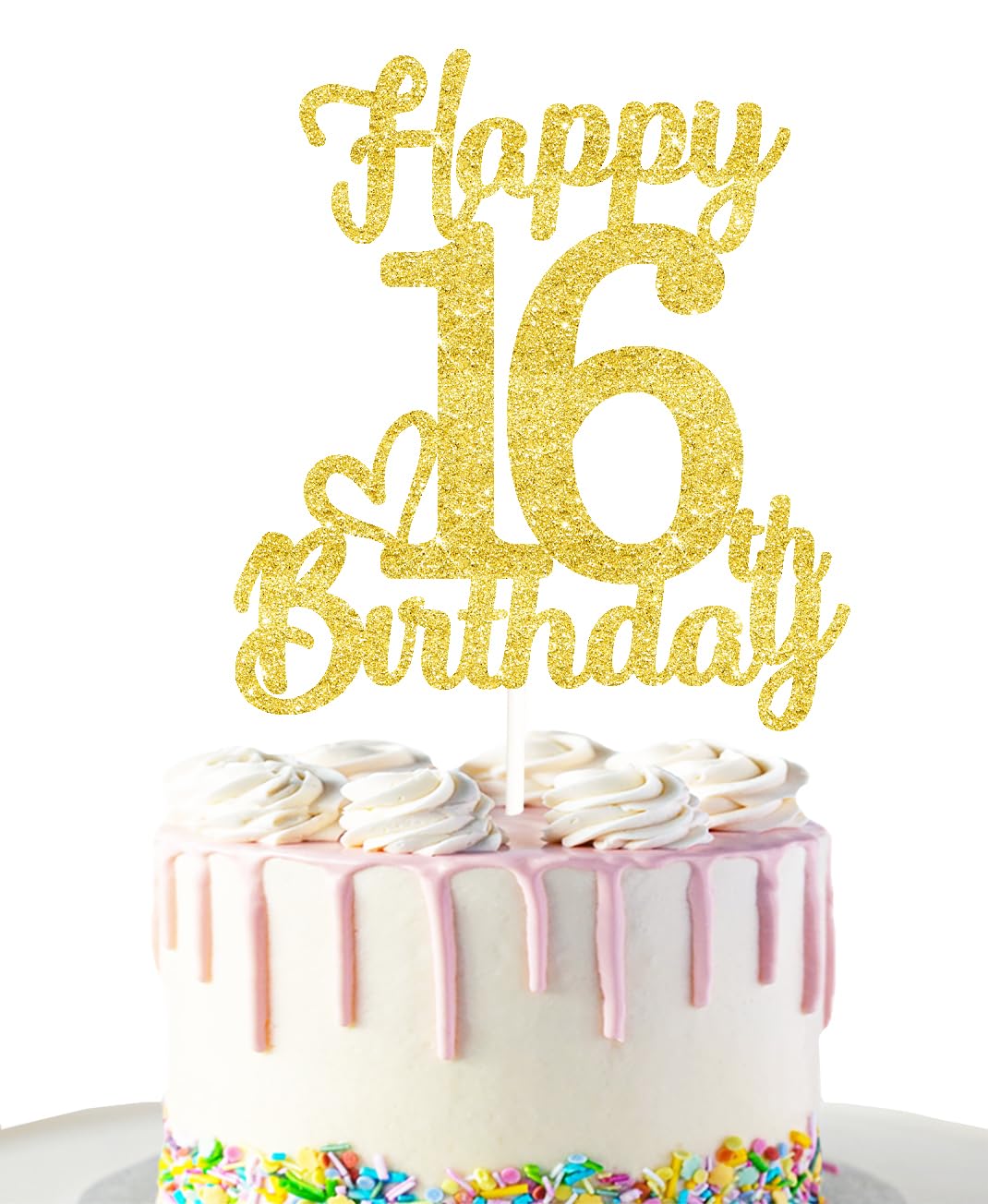 16 Birthday Cake Toppers-Gold Glitter, 16Th Cake Topper For Boy,16 Cake Topper For Girl, 16Th Birthday Decorations,16Th Birthday