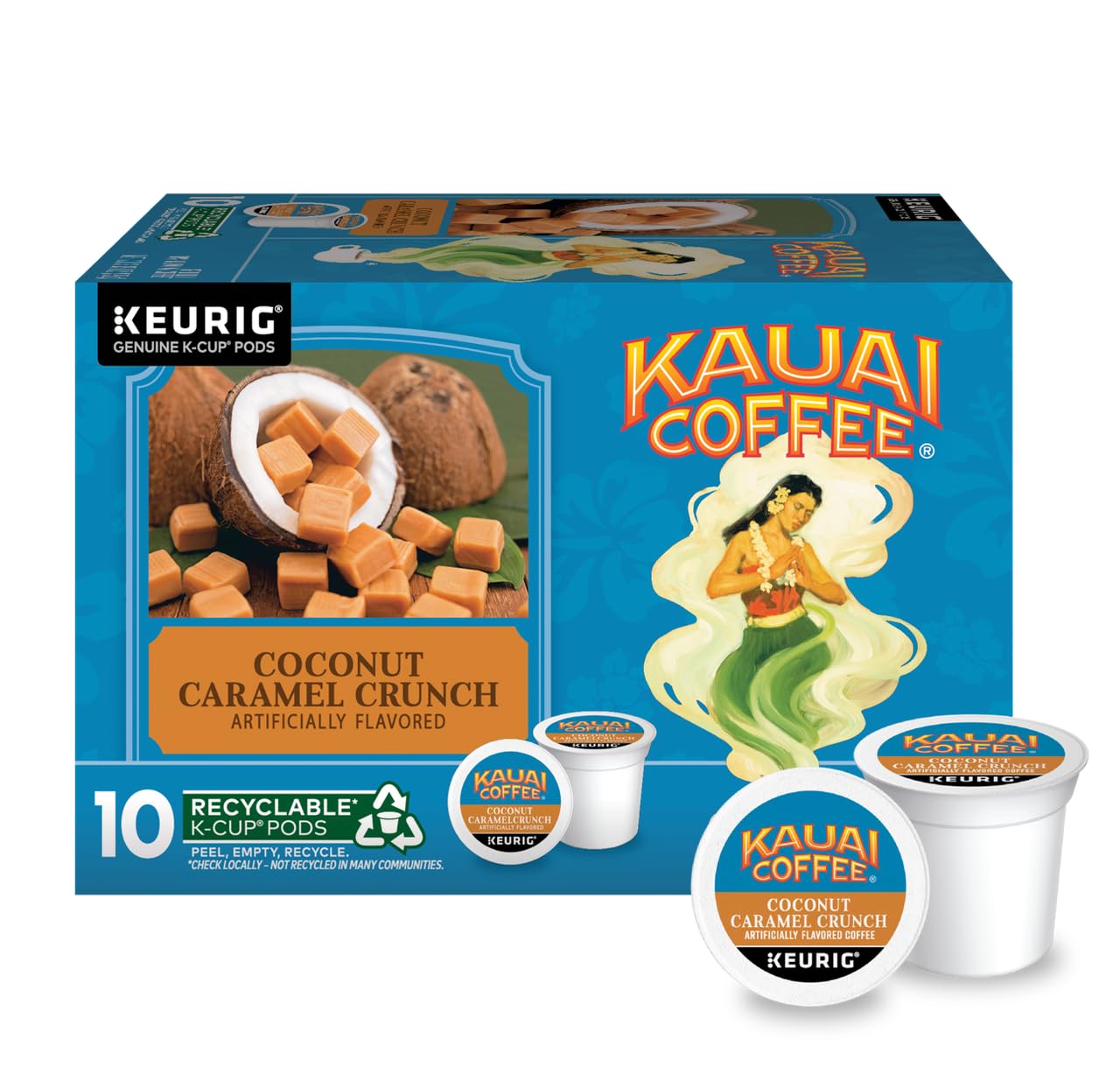 Kauai Coffee Coconut Caramel Crunch K-Cup Pods, 10 Count, Pack of 2