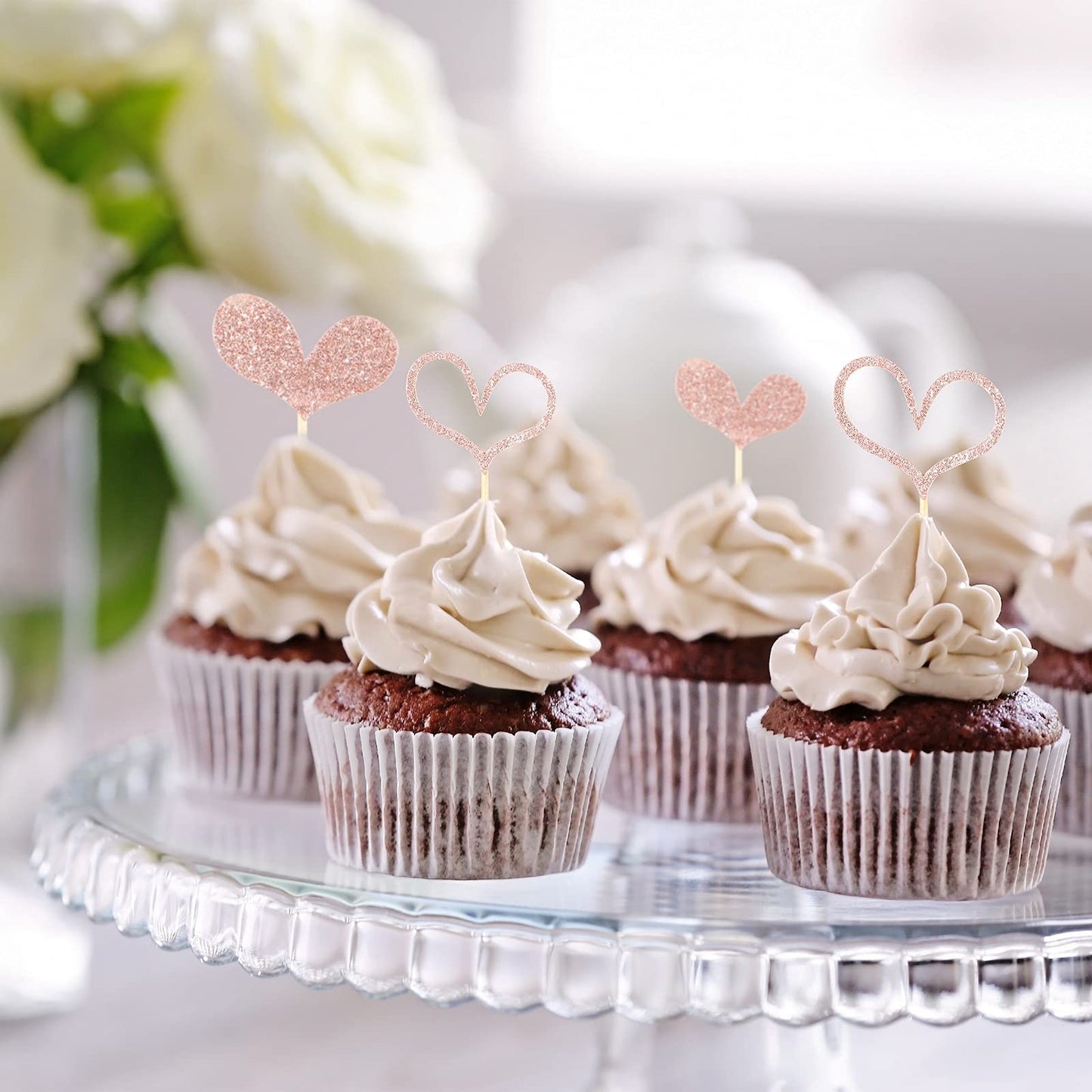 Fuutreo 48 Pcs Glitter Heart Cupcake Toppers Wedding Cupcake Picks Love Birthday Cake Decorations Heart Toothpicks For Wedding B
