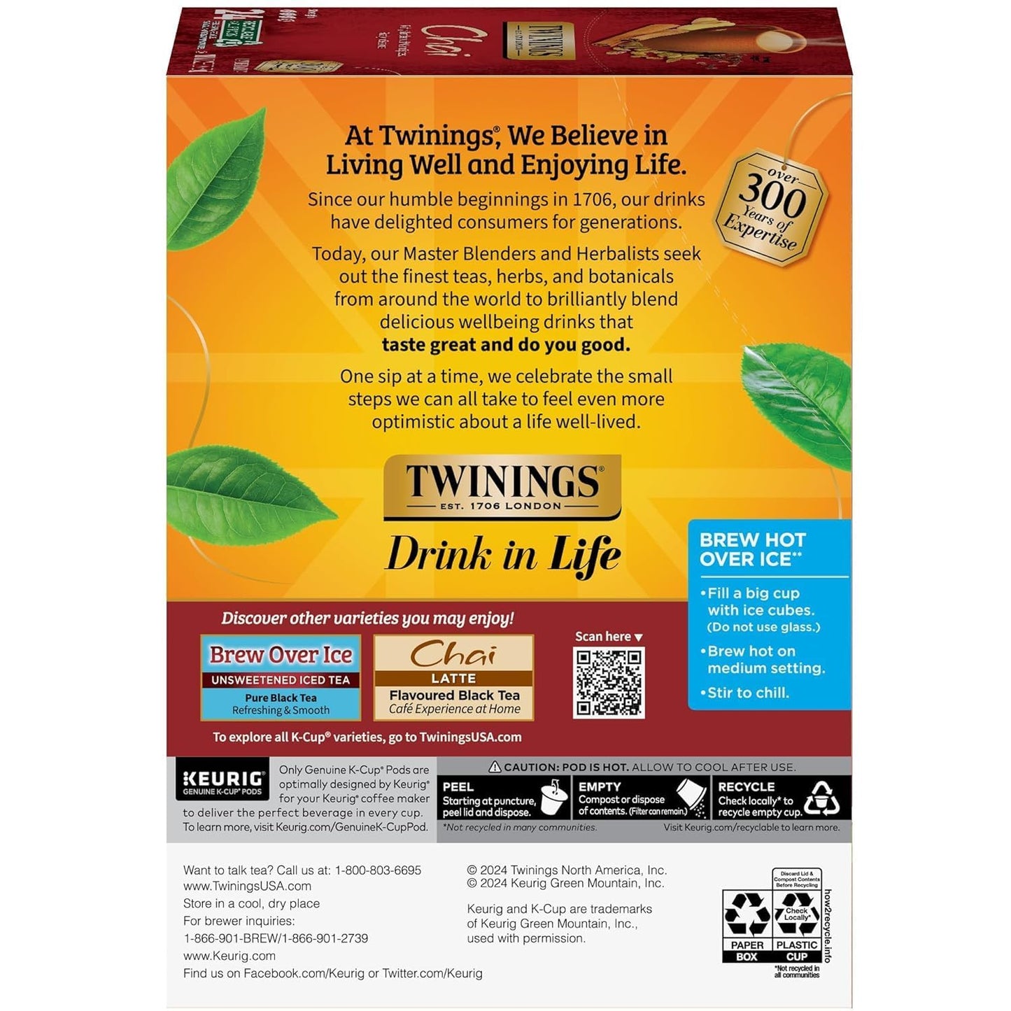 Twinings Chai Black Tea K-Cup Pods, Naturally Sweet & Savory, 24 Count (Pack of 2), Caffeinated, 0.12 Ounce Each