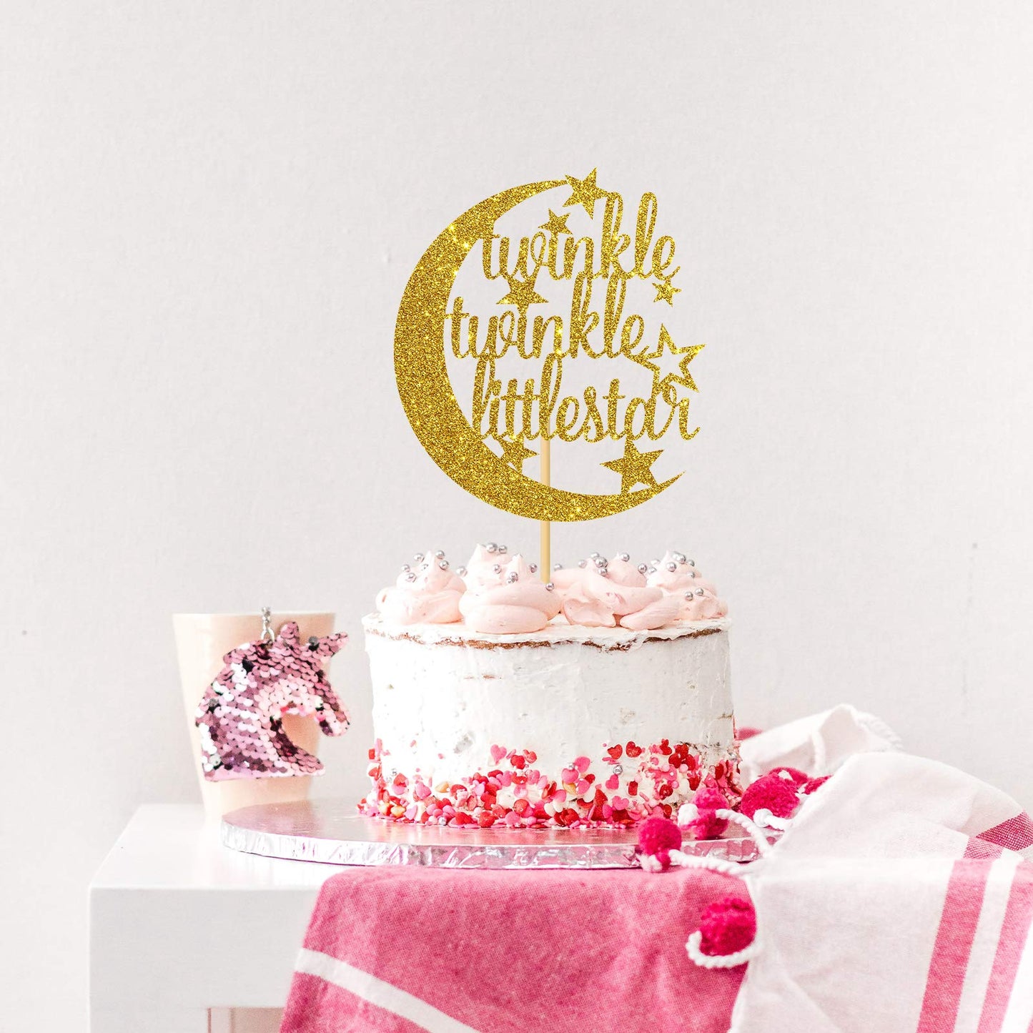 Gold Glitter Twinkle Twinkle Little Star Cake Topper For Baby Shower,Gender Reveal,Baby 1St 2Nd Birthday Party Decorations Suppl