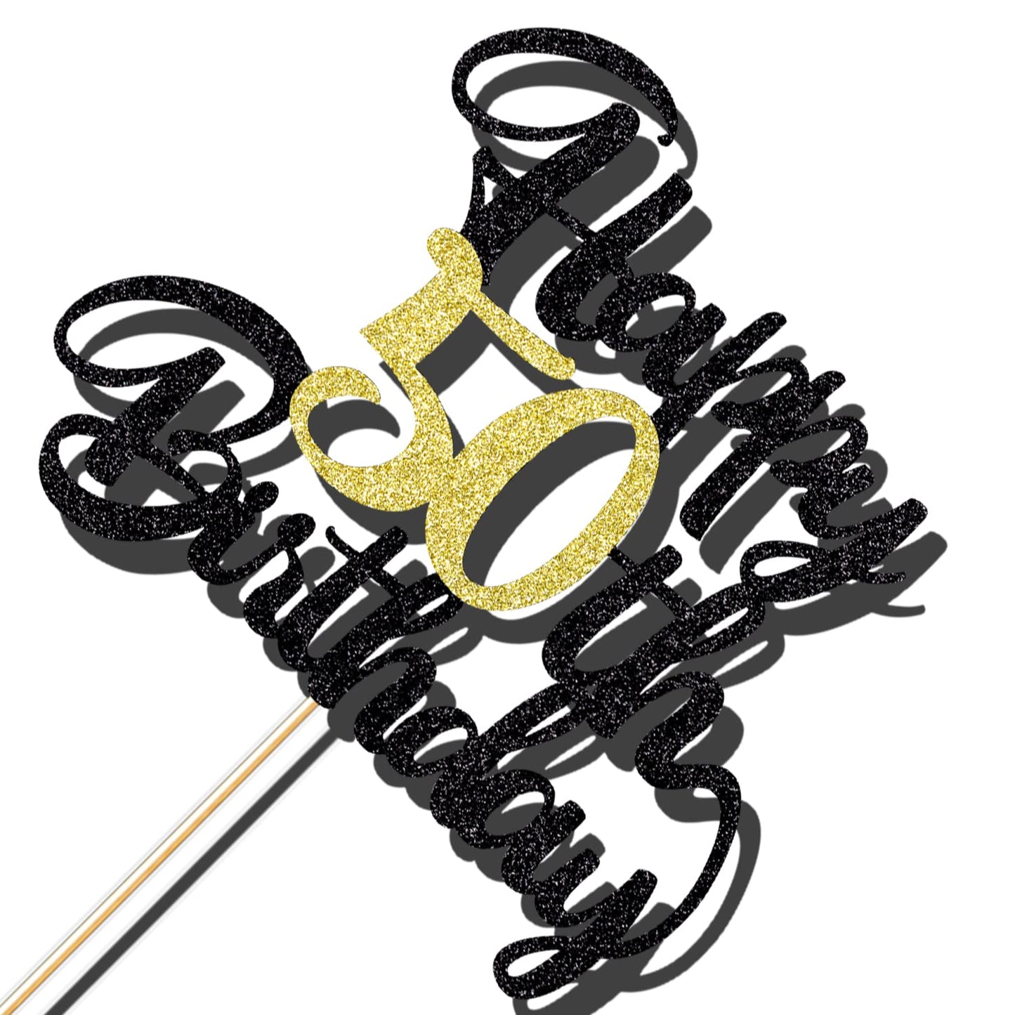 Klionjor 50th Birthday Cake Topper - Black Gold Glitter, Party Decoration, Photo Props