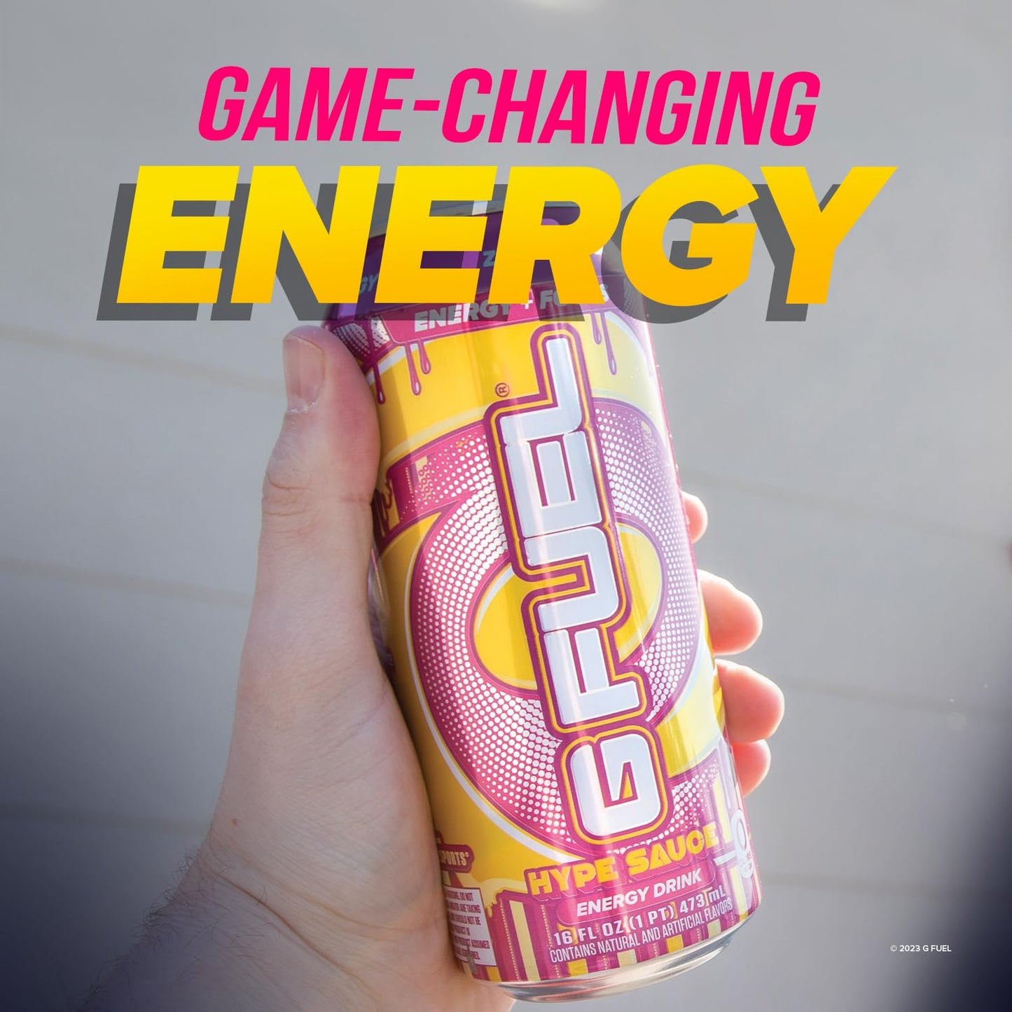 G Fuel Hype Sauce Energy Drink, Sugar Free, 300 mg Caffeine, Raspberry + Lemonade Flavor, 16 Fl Oz, Pack of 12, Yellow