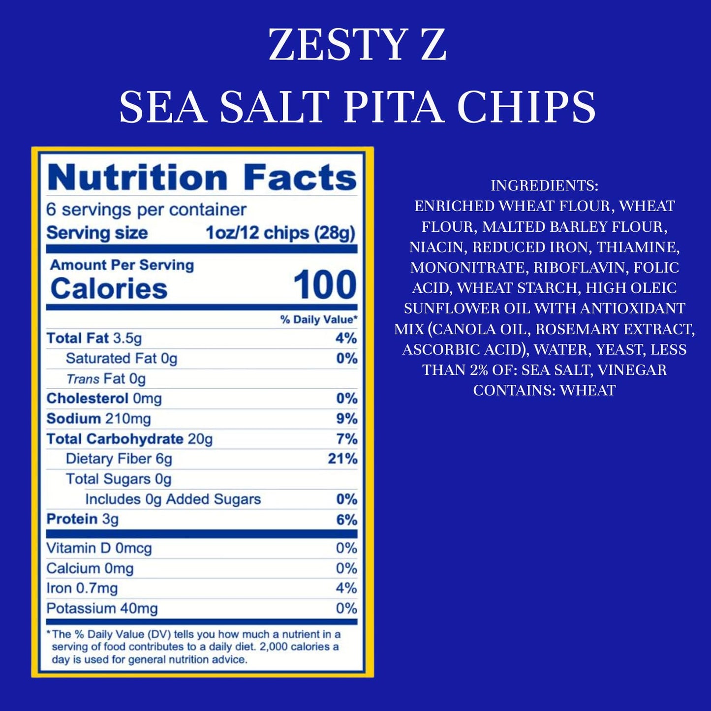 Zesty Z - High Fiber Pita Chip - High Fiber Snacks, 100 Calories Per Serving, Lower In Carbs - Healthy Snacks - Vegan - Great Fo