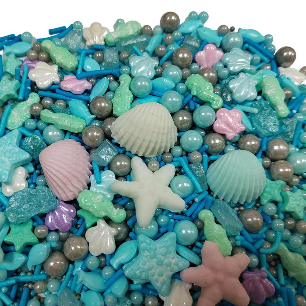Homankit Ocean Sprinkles - Edible Hippocampi Starfish Shell Fish Pearl Sugar for Cake Decorating - Sea Theme Birthday Party Supplies