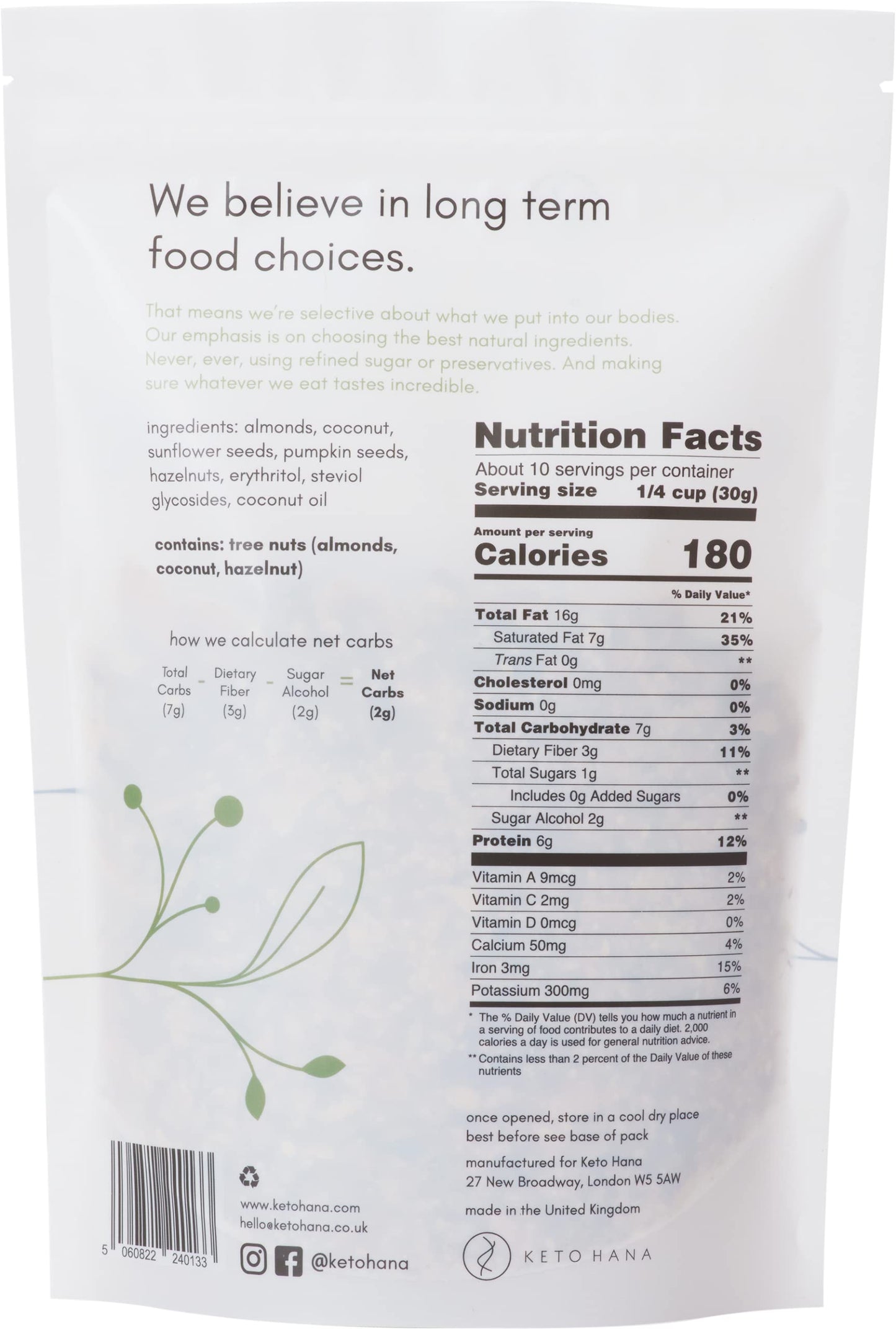 Keto Hana Keto Nut Granola, Coconut & Almond, Low Carb, High Protein, 11oz