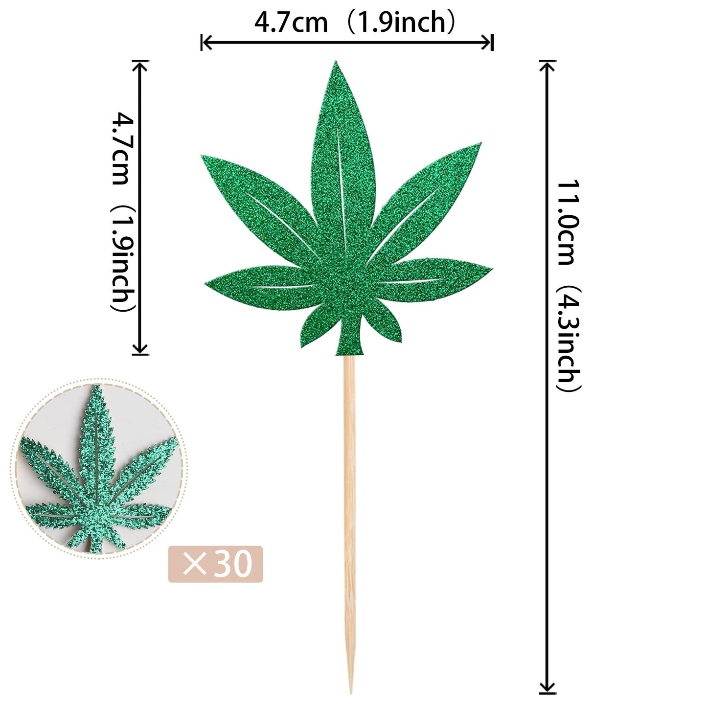 ZHUOWEISM Cupcake Toppers, 30 PCS Glitter Wood Leaf Picks, Design 1 for Birthday Theme Party Decorations