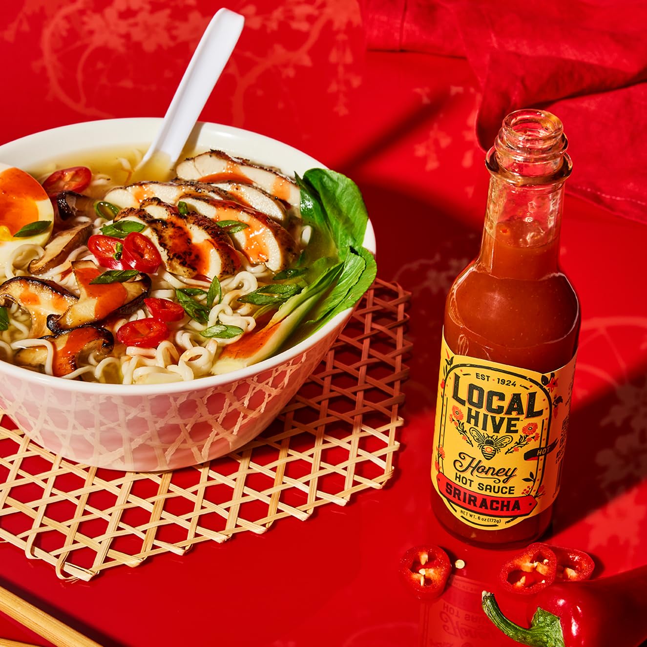 Local Hive Sriracha Honey Hot Sauce - 6oz, Sweet & Spicy, Natural Raw Honey with Sriracha Pepper Sauce for Dipping, Tacos, BBQ,