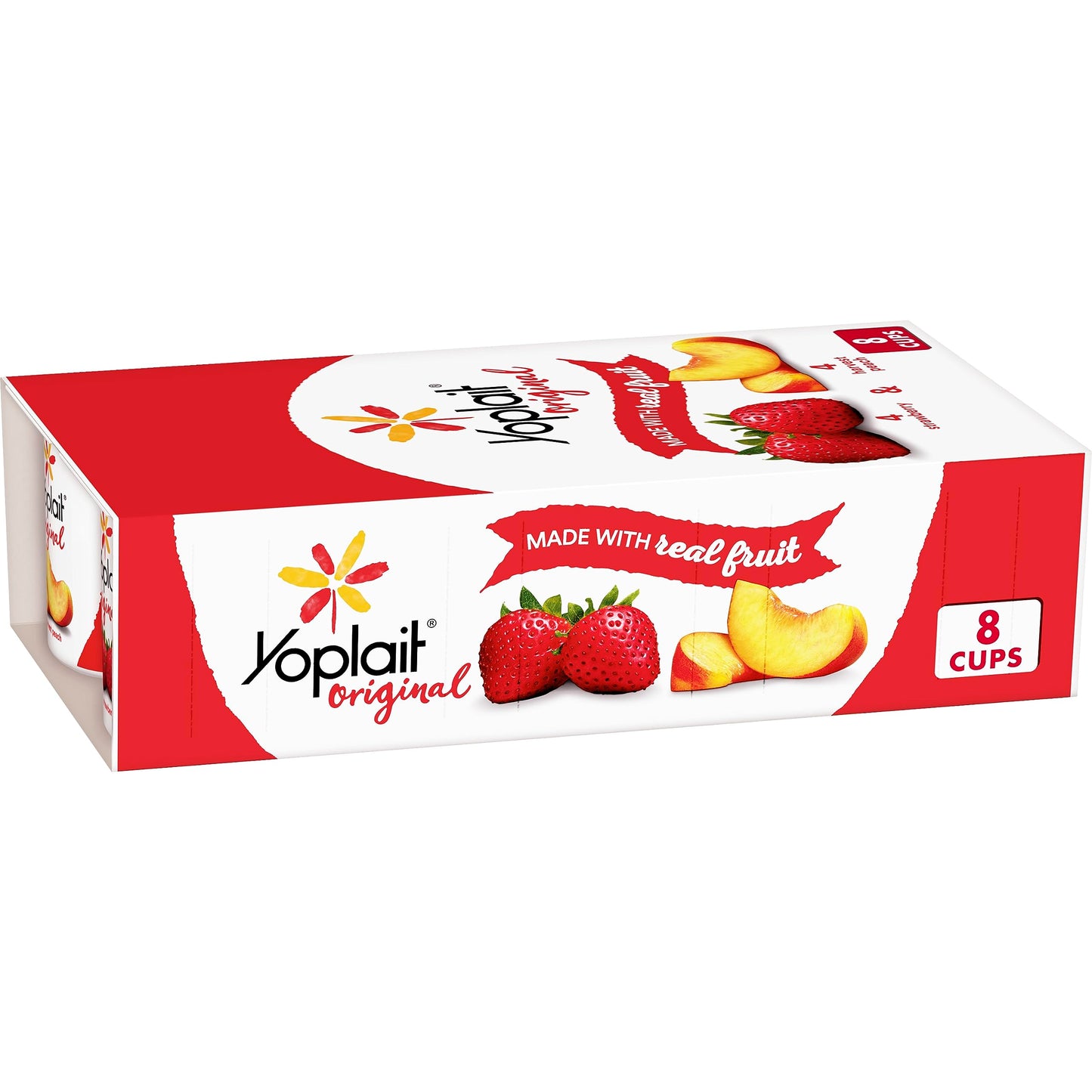 Yoplait Original Low Fat Yogurt Variety Pack, Strawberry and Harvest Peach, Made with Real Fruit, 8 Yogurt Cups, 48 oz