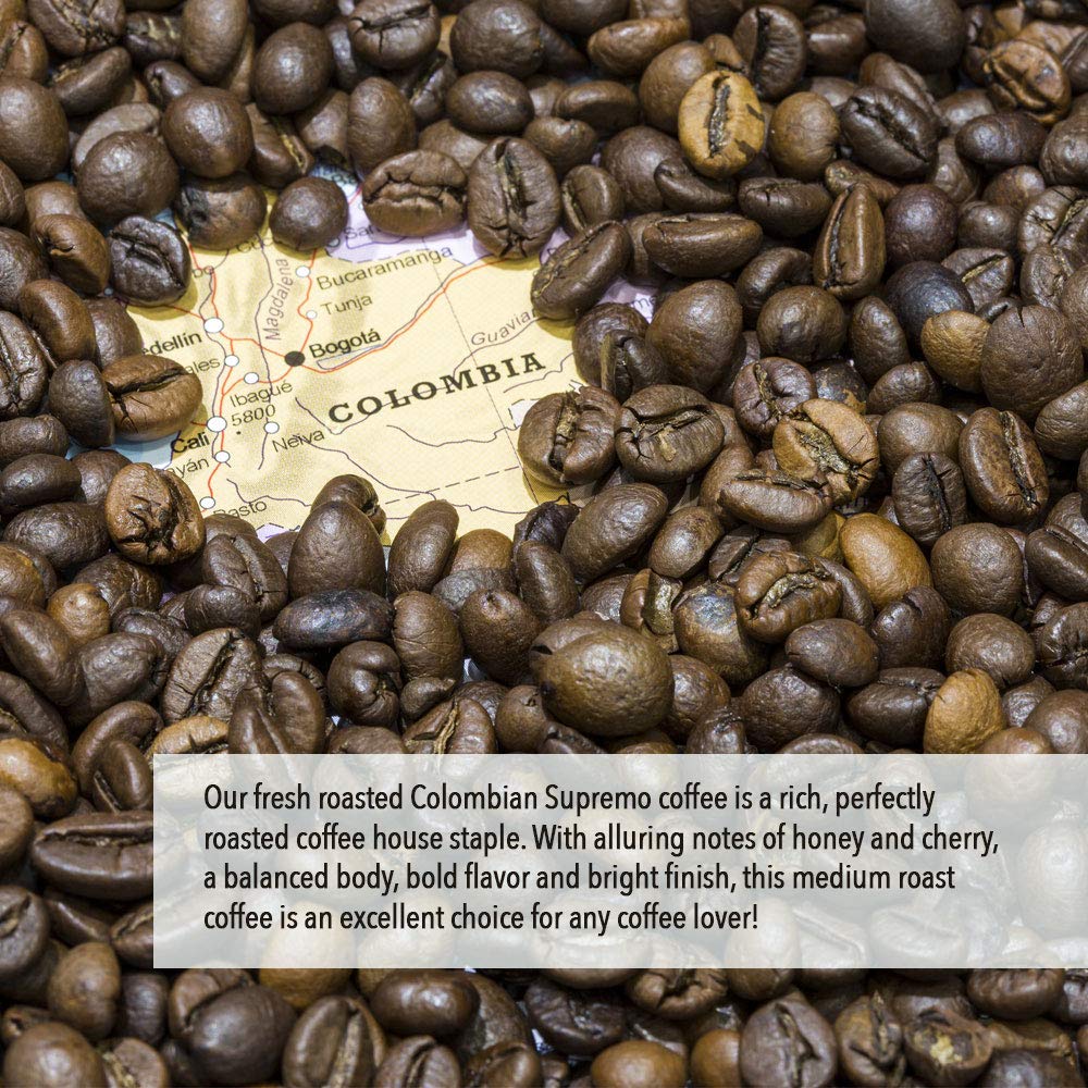 Fresh Roasted Coffee Colombian Supremo Pre-Ground 1.75 Ounce, 126 Count, Kosher, Coffee Color