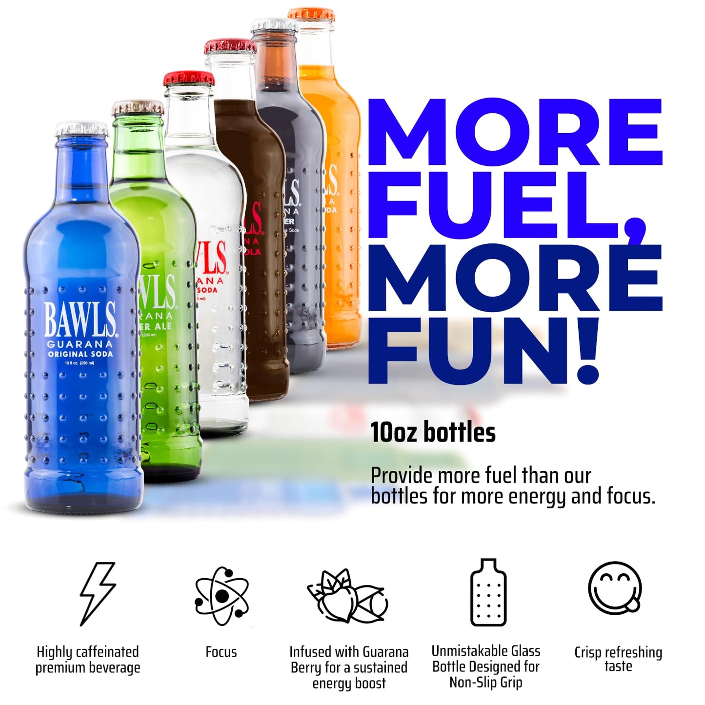 Bawls Guarana Drink Variety Pack, Caffeinated Soda, 10oz Glass Bottles, 24 Pack, Red/Brown