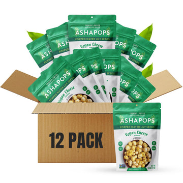 AshaPops Vegan Cheese Flavored Popped Water Lily Seeds, 0.5 oz (Pack of 12) - Gluten-Free, Vegan, Paleo, Nut-Free, Corn-Free, So