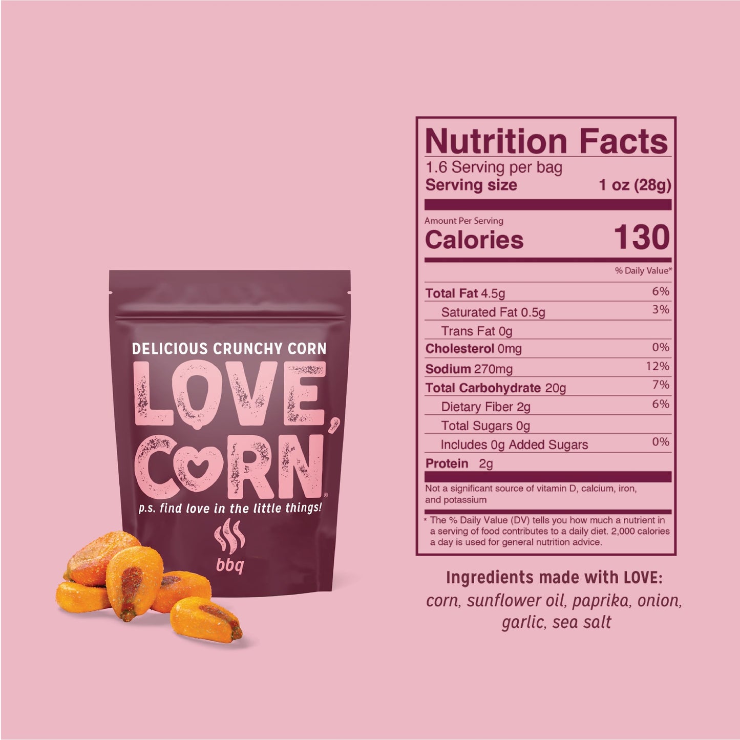 Love Corn Bbq 1.6Oz X 10 Bags - Delicious Crunchy Corn - Healthy Family Snacks - Gluten Free, Kosher, Non-Gmo - Alternative For