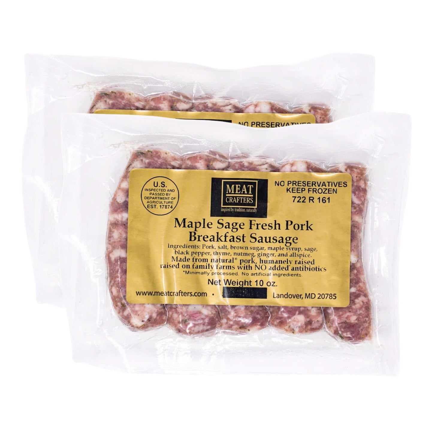 MeatCrafters Maple Sage Breakfast Pork Sausage, Minimally Processed, No Artificial Ingredients, 10oz (2-Pack, 10 Total Links)