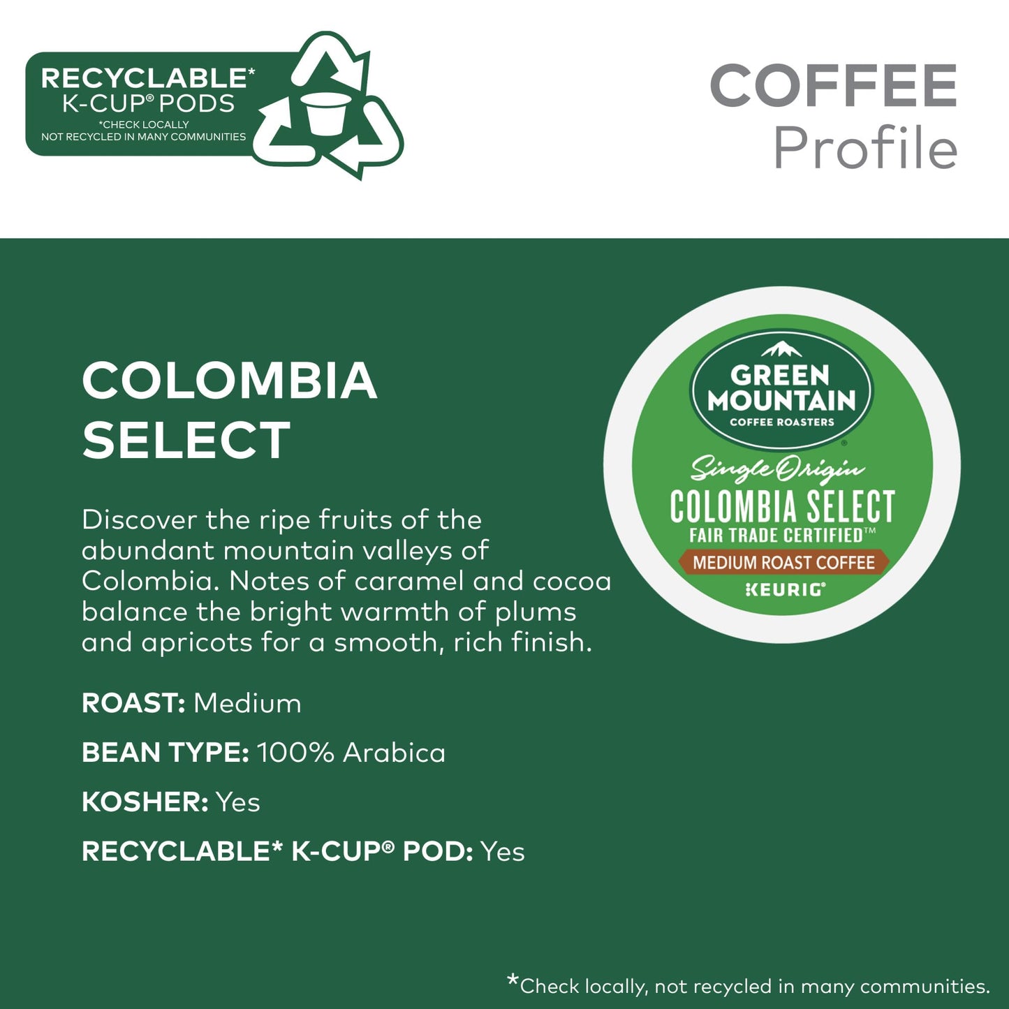 Green Mountain Coffee Roasters Colombia Select Coffee, Keurig Single-Serve K-Cup Pods, Medium Roast, 32 Count