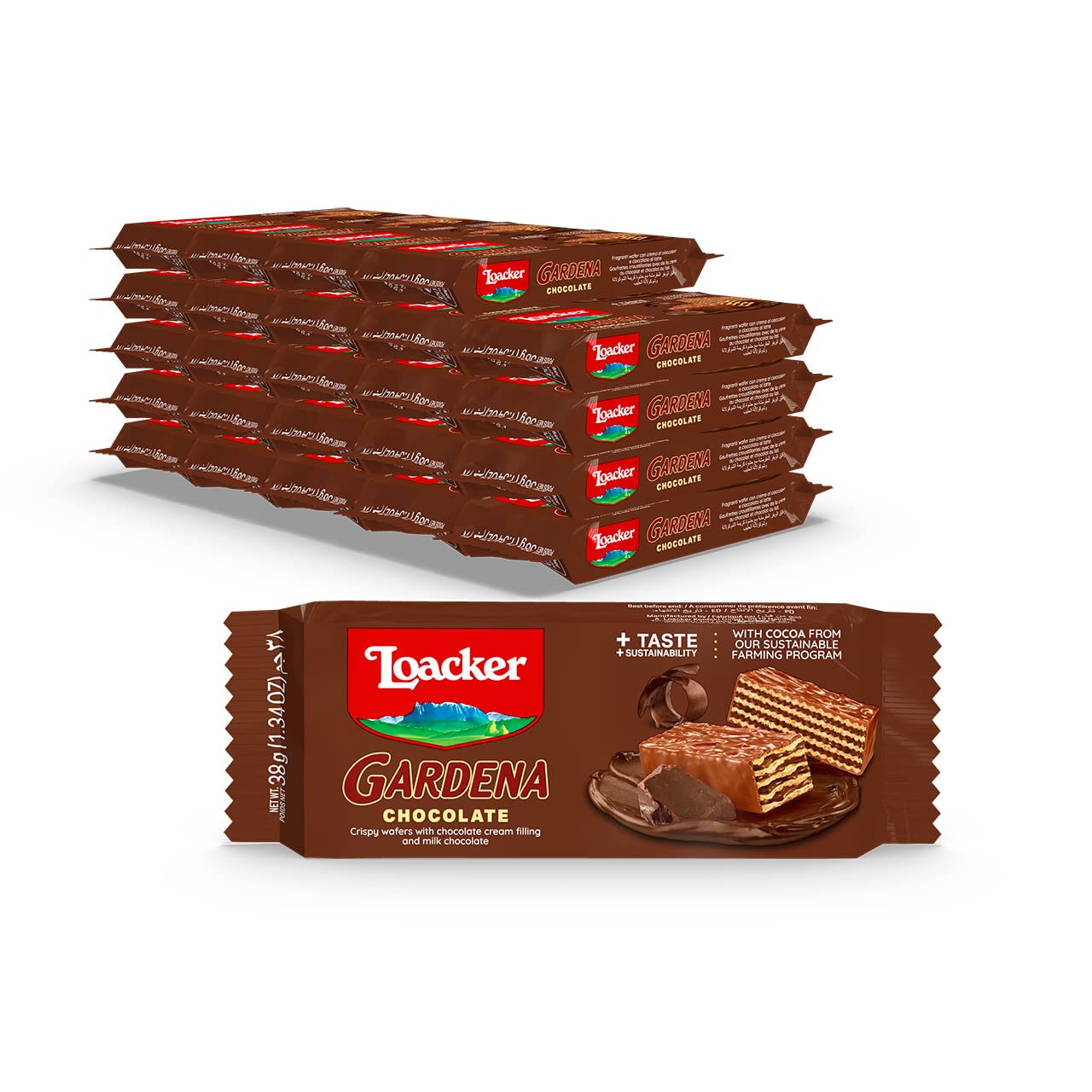 Loacker Hazelnut Enrobed Wafers, 38g/1.34oz, Pack of 25, Chocolate