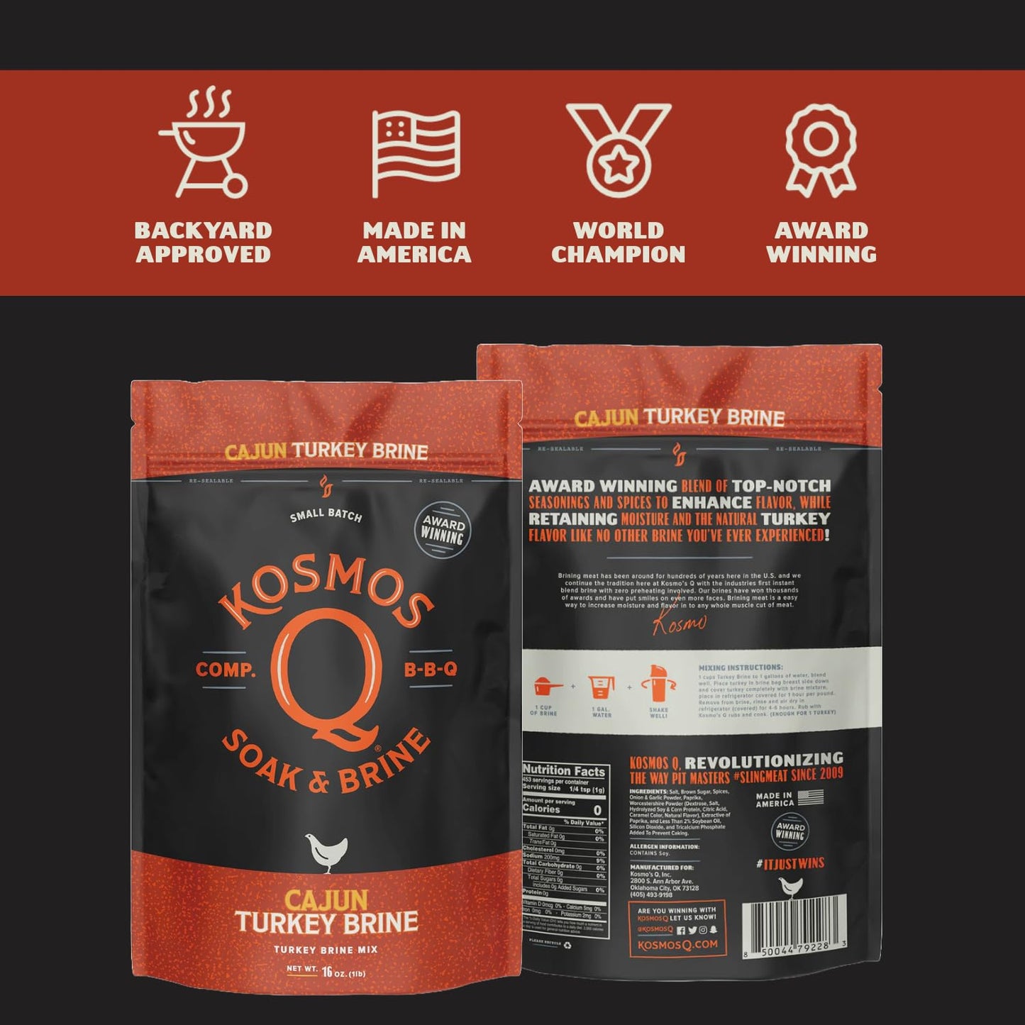 Kosmos Q Cajun Turkey Soak & Brine, Fiery Brown Sugar & Worcestershire, 16 Oz