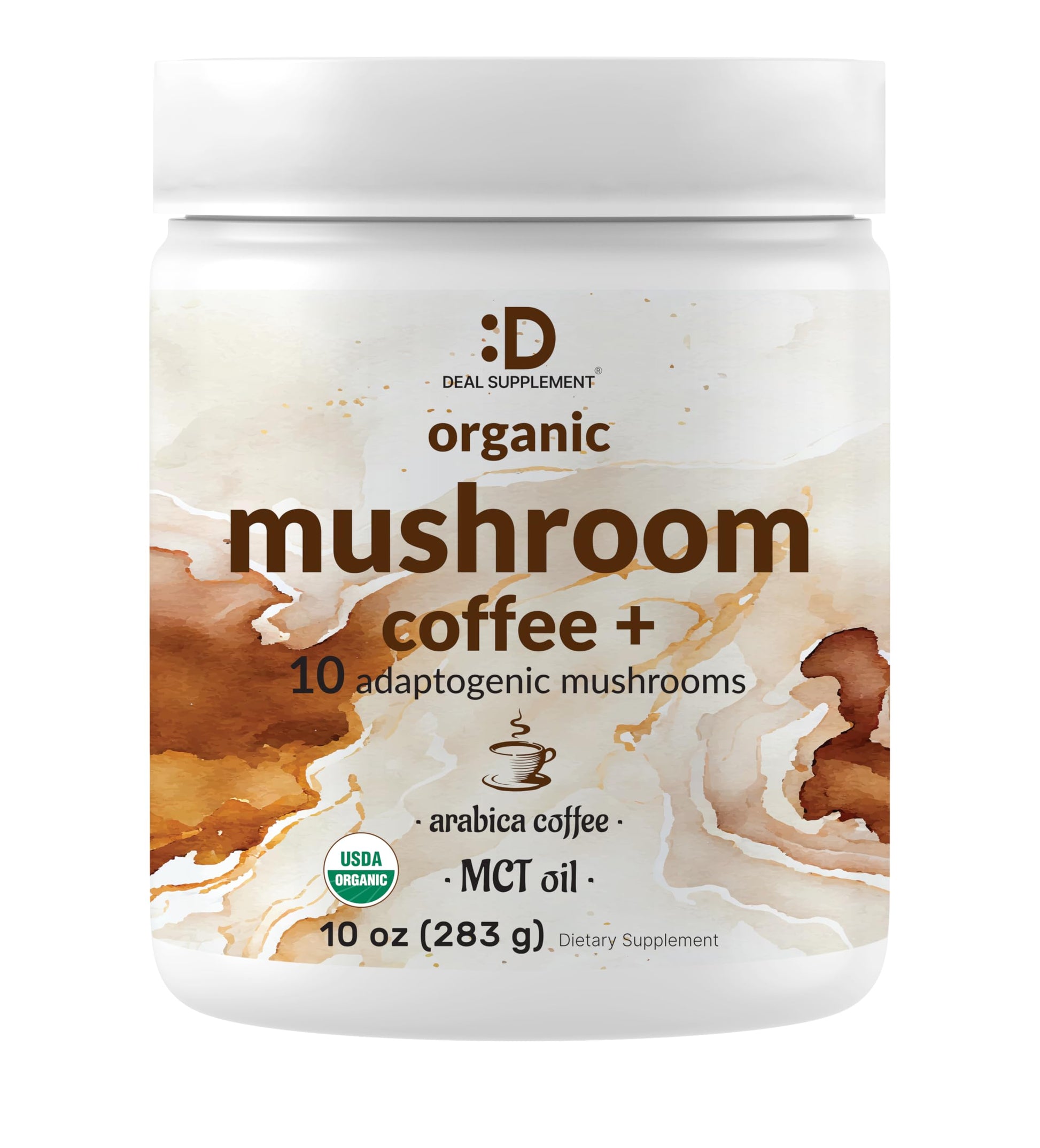 Organic Mushroom Coffee  10Oz - 10 Adaptogenic Mushrooms With Arabica Coffee + Mct Oil For Smooth Flavor - Turkey Tail  Lions Mane  Cordyceps  Chaga  Reishi - Immune  Energy  & Brain Support Dietary Support