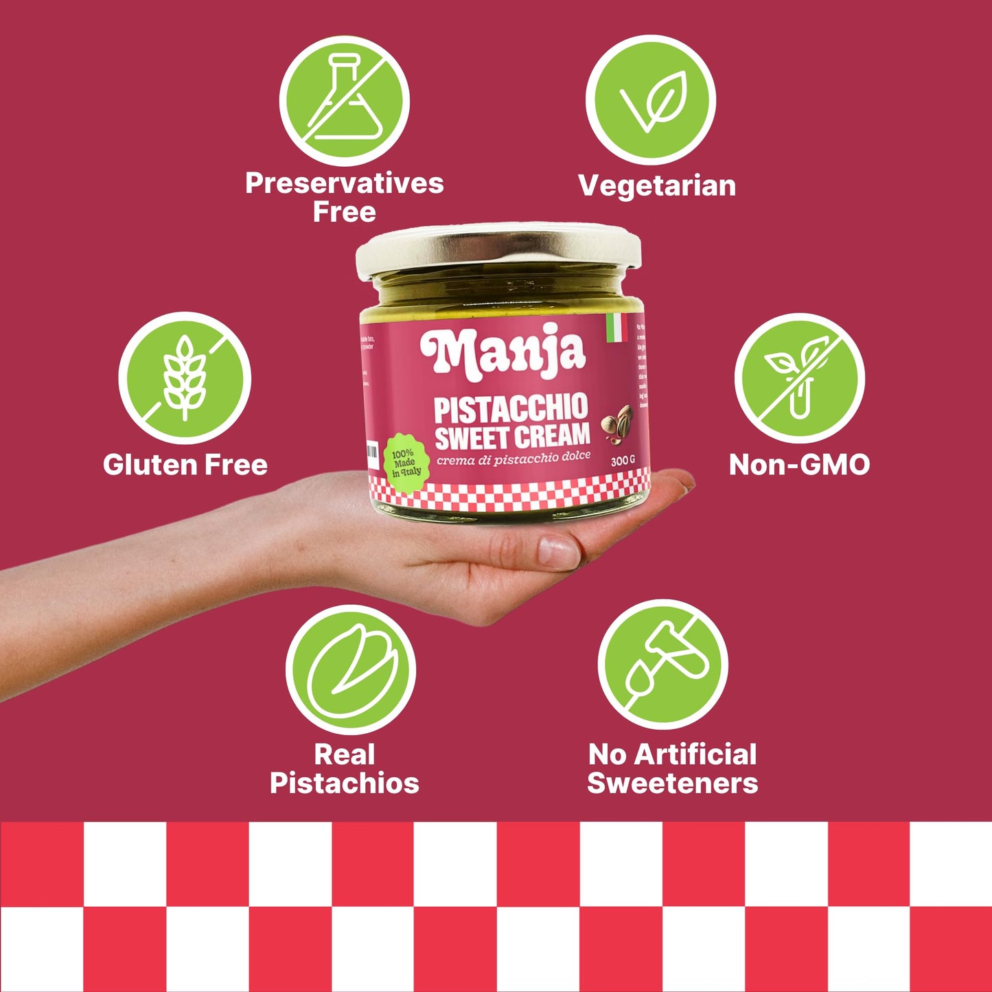 Manja Italian Pistachio Spread - Gluten Free, No Preservatives, 10.58oz (300g)