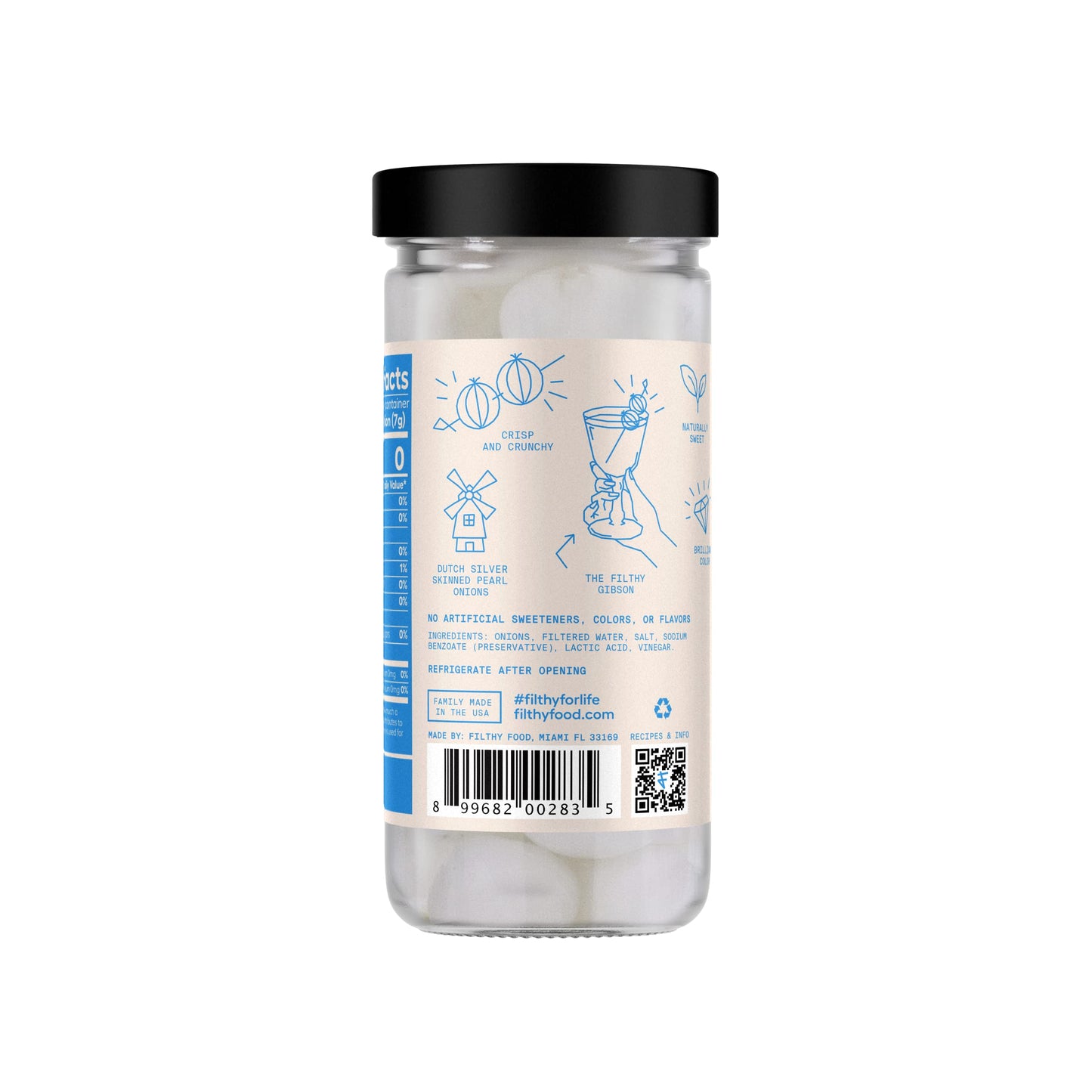 Filthy Food Premium Dutch Silver-Skinned Pearl Onions for Cocktails, 8.5 Oz Jar, 20 Onions