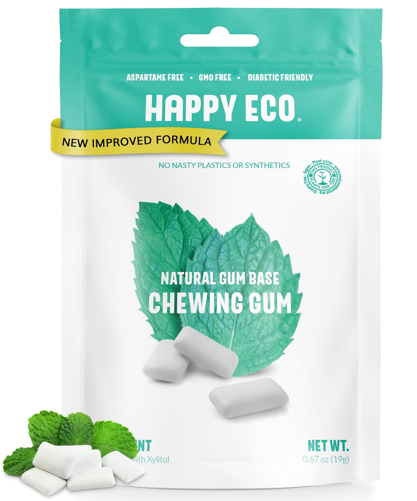 Sugar Free Natural Chewing Gum (84 Pcs) - Xylitol Gum With Stevia - Aspartame Free - All Natural Gum - Vegan, Gluten Free Keto - Spearmint