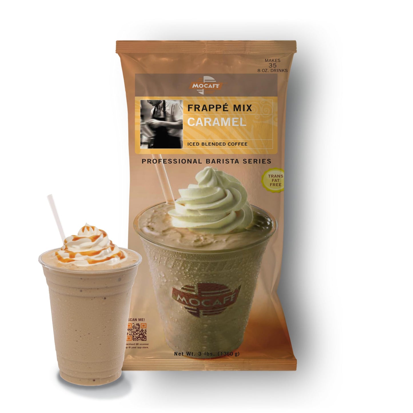 Mocafe Caramel Blended Ice Coffee Mix, Instant Latte Frappe Powder, 3Lb Bulk Bag